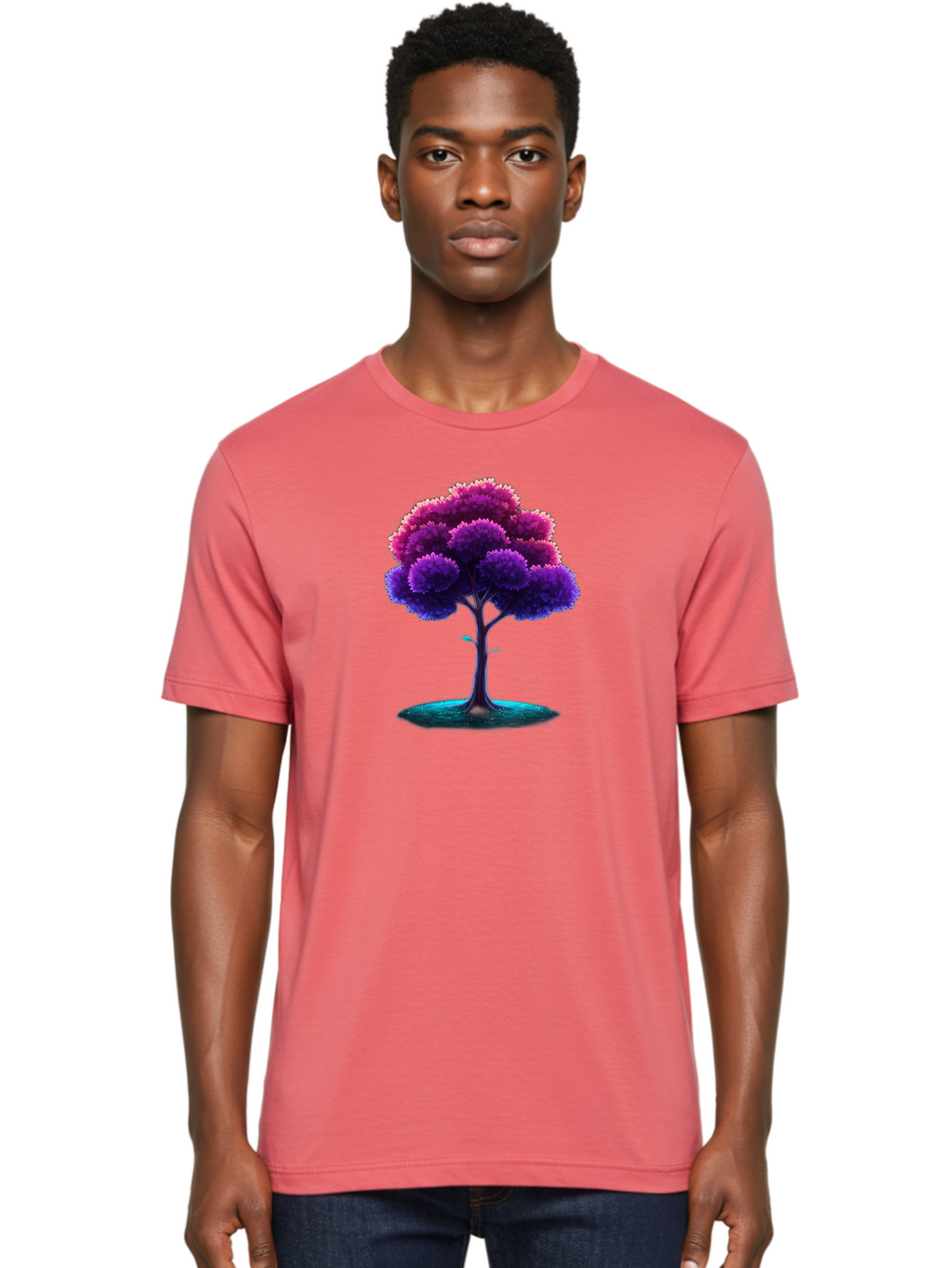 Purple-Tree Men'S Graphic Tee, 100% Cotton, Comfortable Casual Summer Wear, Machine Washable, Purple Tree, Colorful Tree, Vibrant Foliage, Digital Art, Fantasy Tree, Artistic Representation, Nature-Inspired Graphics, Gradient Colors, Bab268
