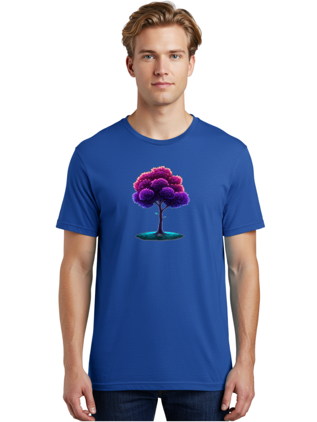 Purple-Tree Men'S Graphic Tee, 100% Cotton, Comfortable Casual Summer Wear, Machine Washable, Purple Tree, Colorful Tree, Vibrant Foliage, Digital Art, Fantasy Tree, Artistic Representation, Nature-Inspired Graphics, Gradient Colors, Bab268
