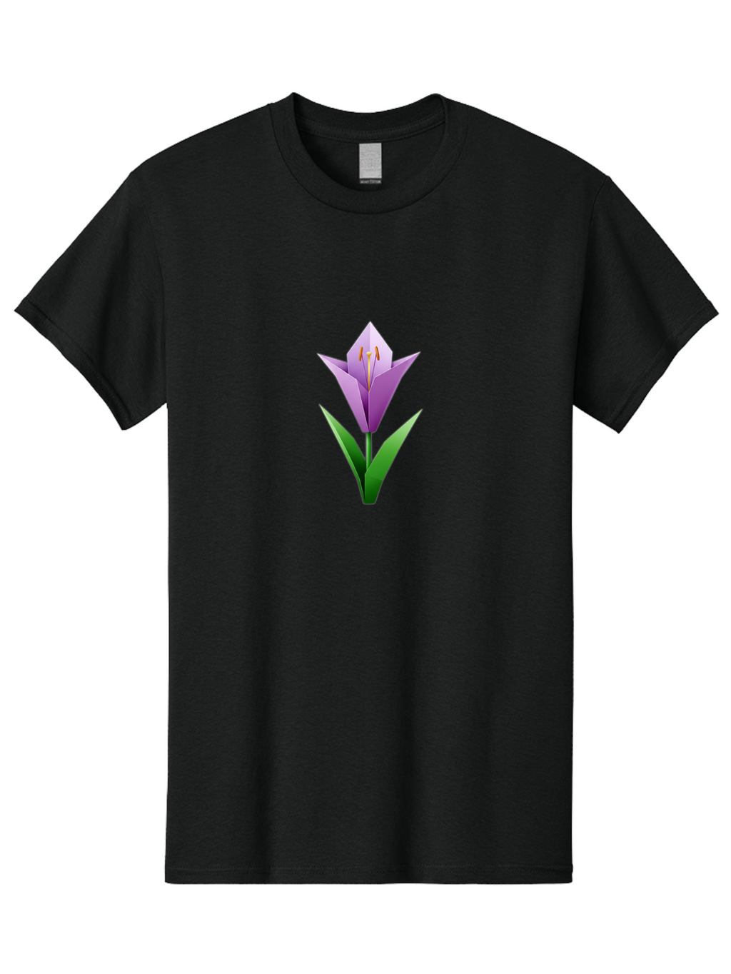Purple-Tulip Men'S Graphic Tee, 100% Cotton, Comfortable Casual Summer Wear, Machine Washable, Origami Tulip, Purple Flower, Green Leaves, Papercraft Art, Minimalist Design, 3D Model, Floral Illustration, Creative Artwork, Tulip Icon Bab269