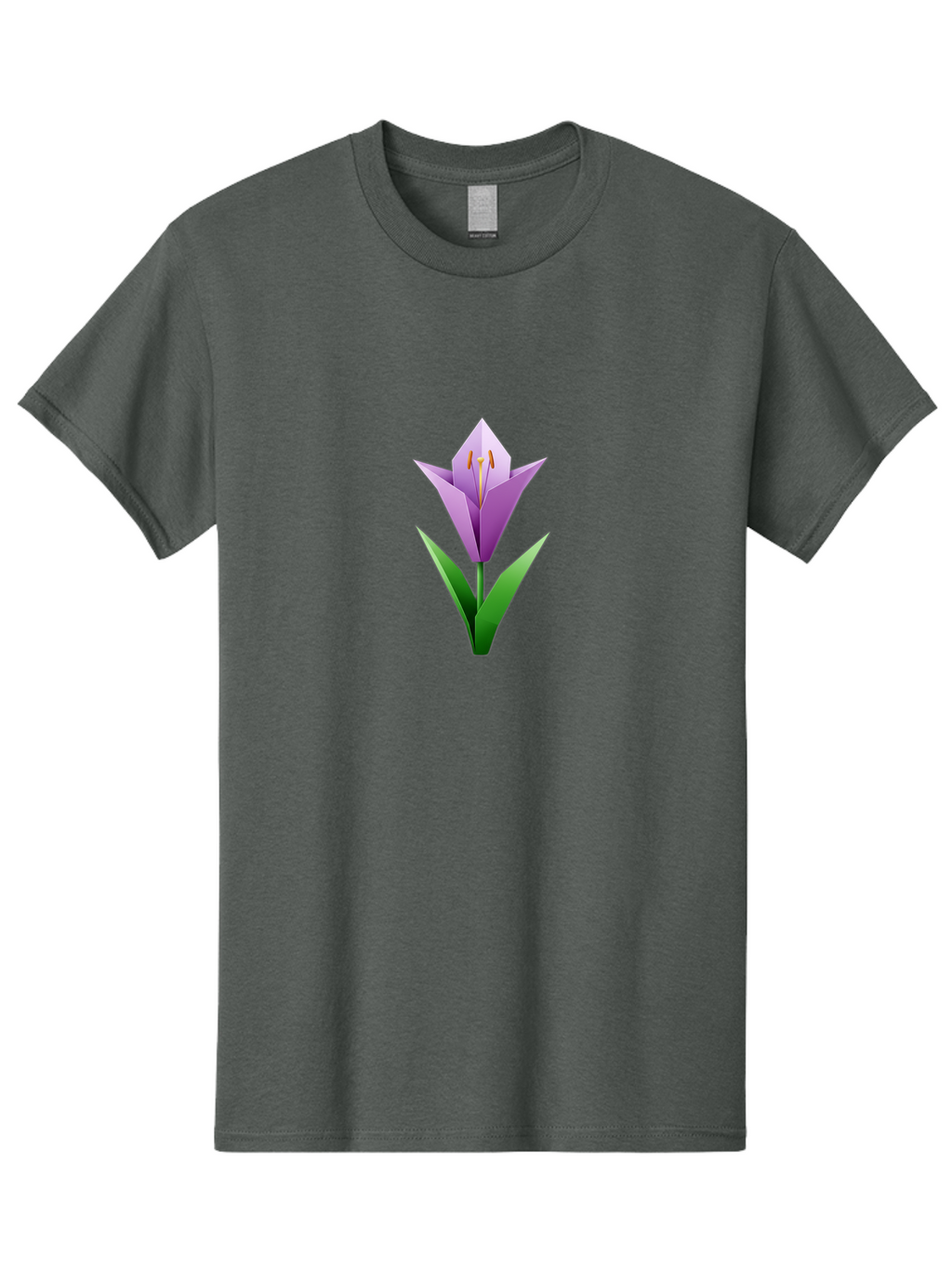Purple-Tulip Men'S Graphic Tee, 100% Cotton, Comfortable Casual Summer Wear, Machine Washable, Origami Tulip, Purple Flower, Green Leaves, Papercraft Art, Minimalist Design, 3D Model, Floral Illustration, Creative Artwork, Tulip Icon Bab269