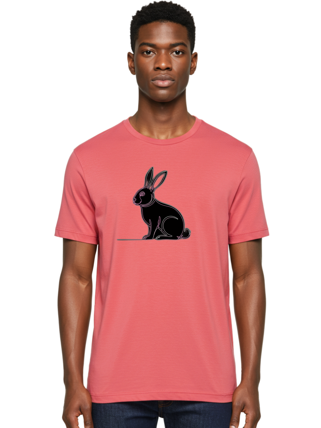 Rabbit Men'S Graphic Tee, 100% Cotton, Comfortable Casual Summer Wear, Machine Washable, Rabbit Silhouette, Rabbit Graphic, Minimalist Design, Simple Art, Cute Rabbit, Animal Icon, Line Art, Black Silhouette Bab272