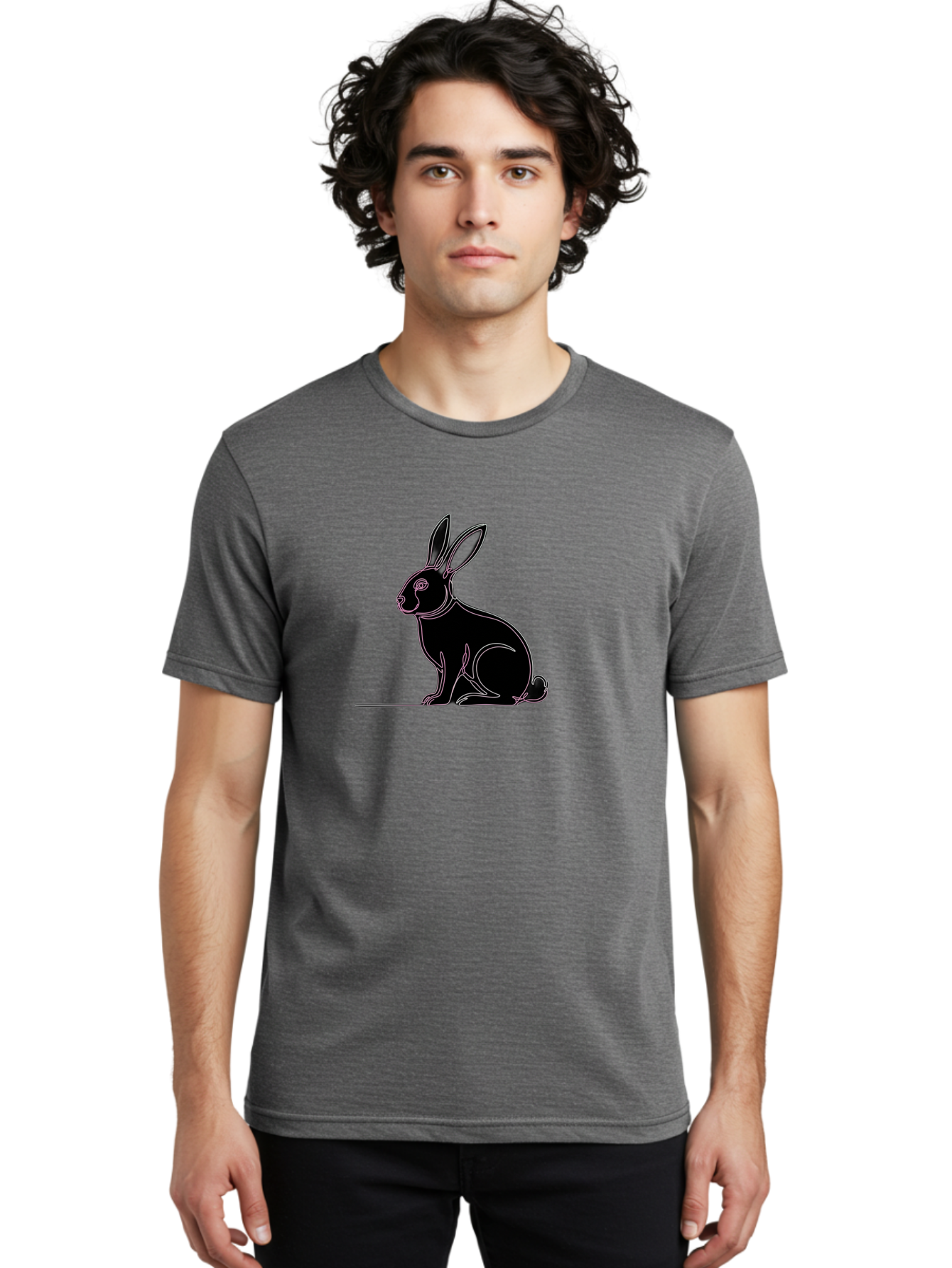Rabbit Men'S Graphic Tee, 100% Cotton, Comfortable Casual Summer Wear, Machine Washable, Rabbit Silhouette, Rabbit Graphic, Minimalist Design, Simple Art, Cute Rabbit, Animal Icon, Line Art, Black Silhouette Bab272