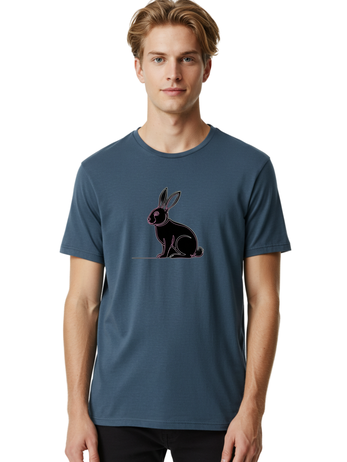 Rabbit Men'S Graphic Tee, 100% Cotton, Comfortable Casual Summer Wear, Machine Washable, Rabbit Silhouette, Rabbit Graphic, Minimalist Design, Simple Art, Cute Rabbit, Animal Icon, Line Art, Black Silhouette Bab272