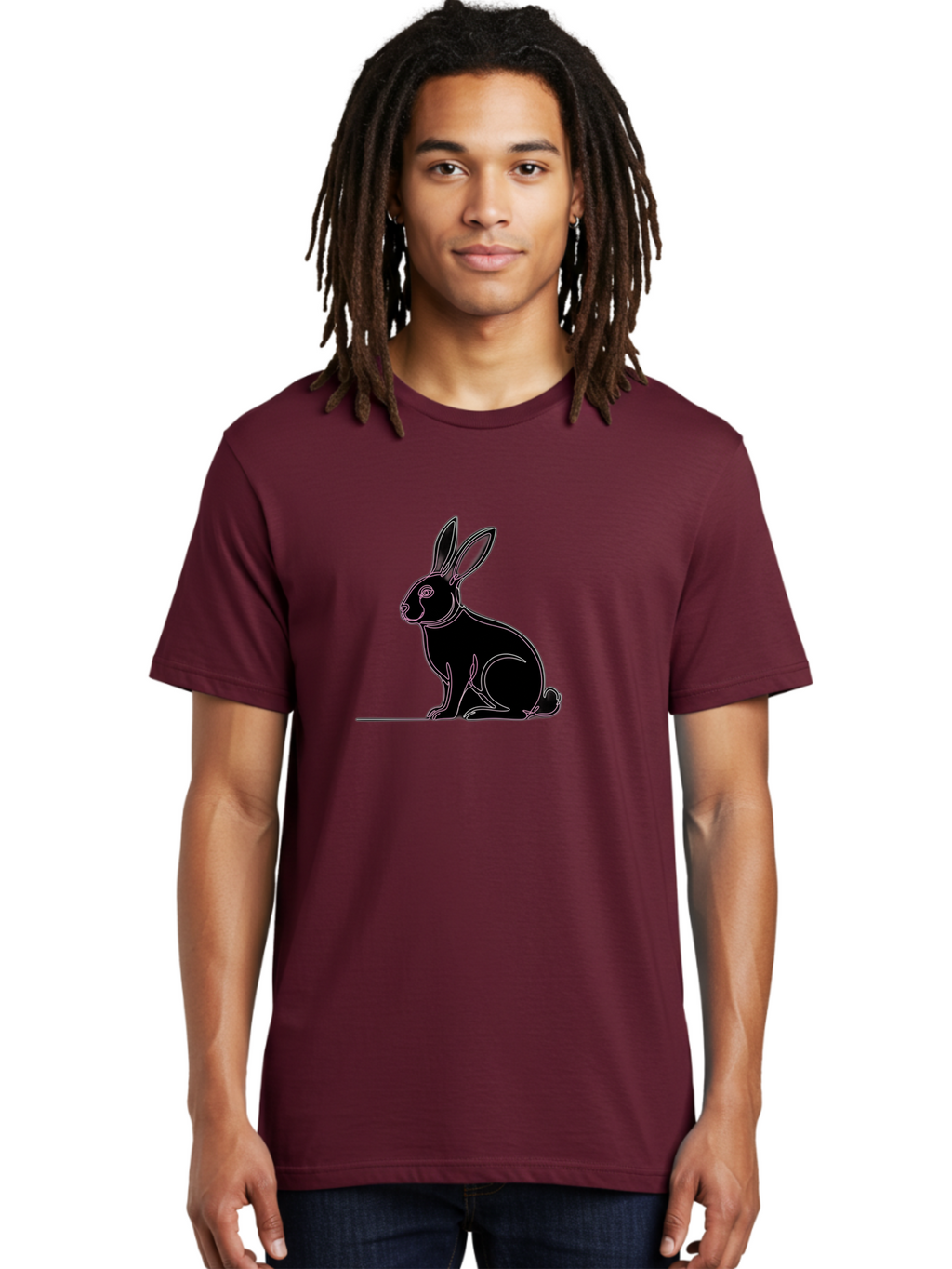 Rabbit Men'S Graphic Tee, 100% Cotton, Comfortable Casual Summer Wear, Machine Washable, Rabbit Silhouette, Rabbit Graphic, Minimalist Design, Simple Art, Cute Rabbit, Animal Icon, Line Art, Black Silhouette Bab272