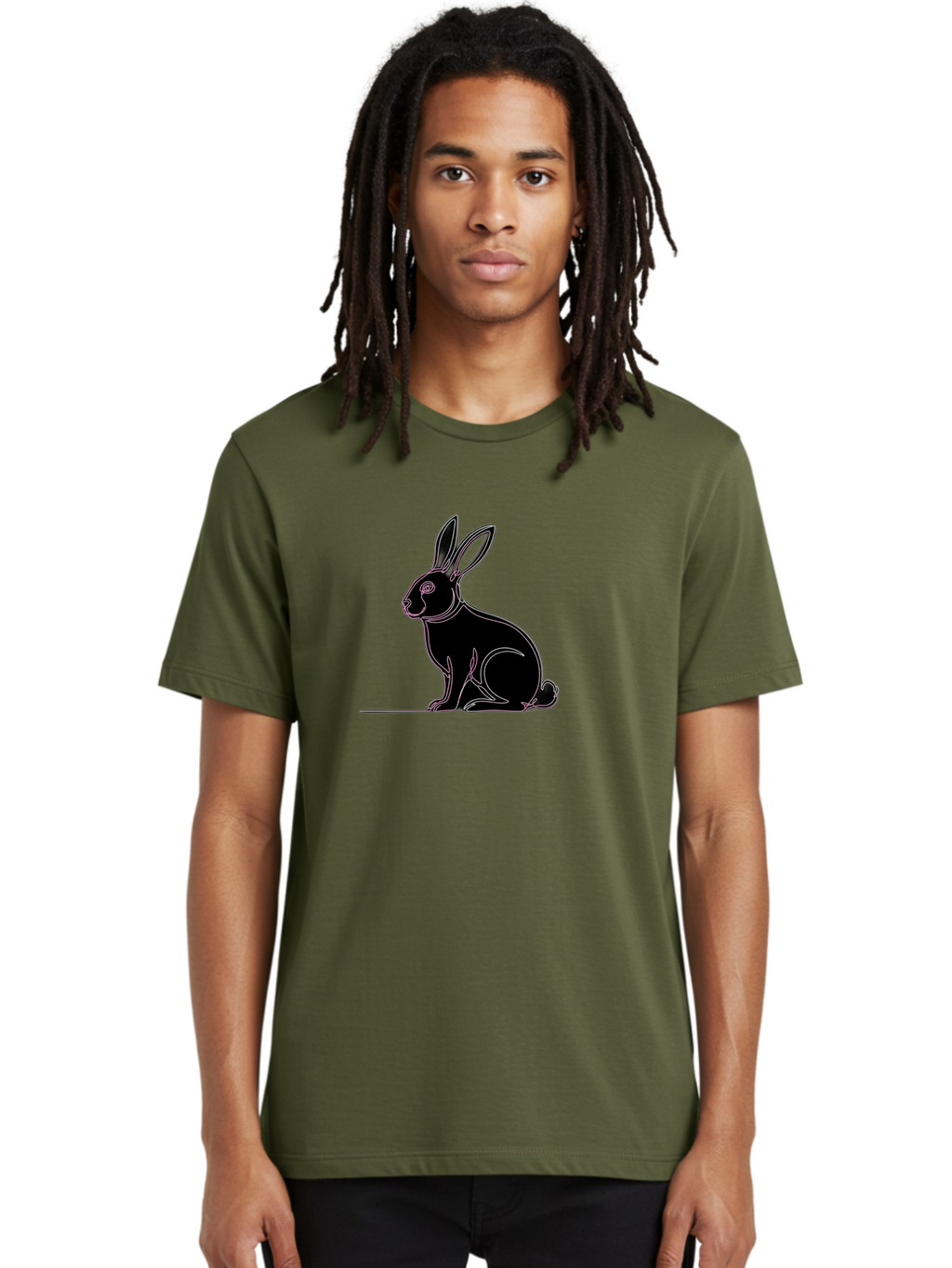 Rabbit Men'S Graphic Tee, 100% Cotton, Comfortable Casual Summer Wear, Machine Washable, Rabbit Silhouette, Rabbit Graphic, Minimalist Design, Simple Art, Cute Rabbit, Animal Icon, Line Art, Black Silhouette Bab272