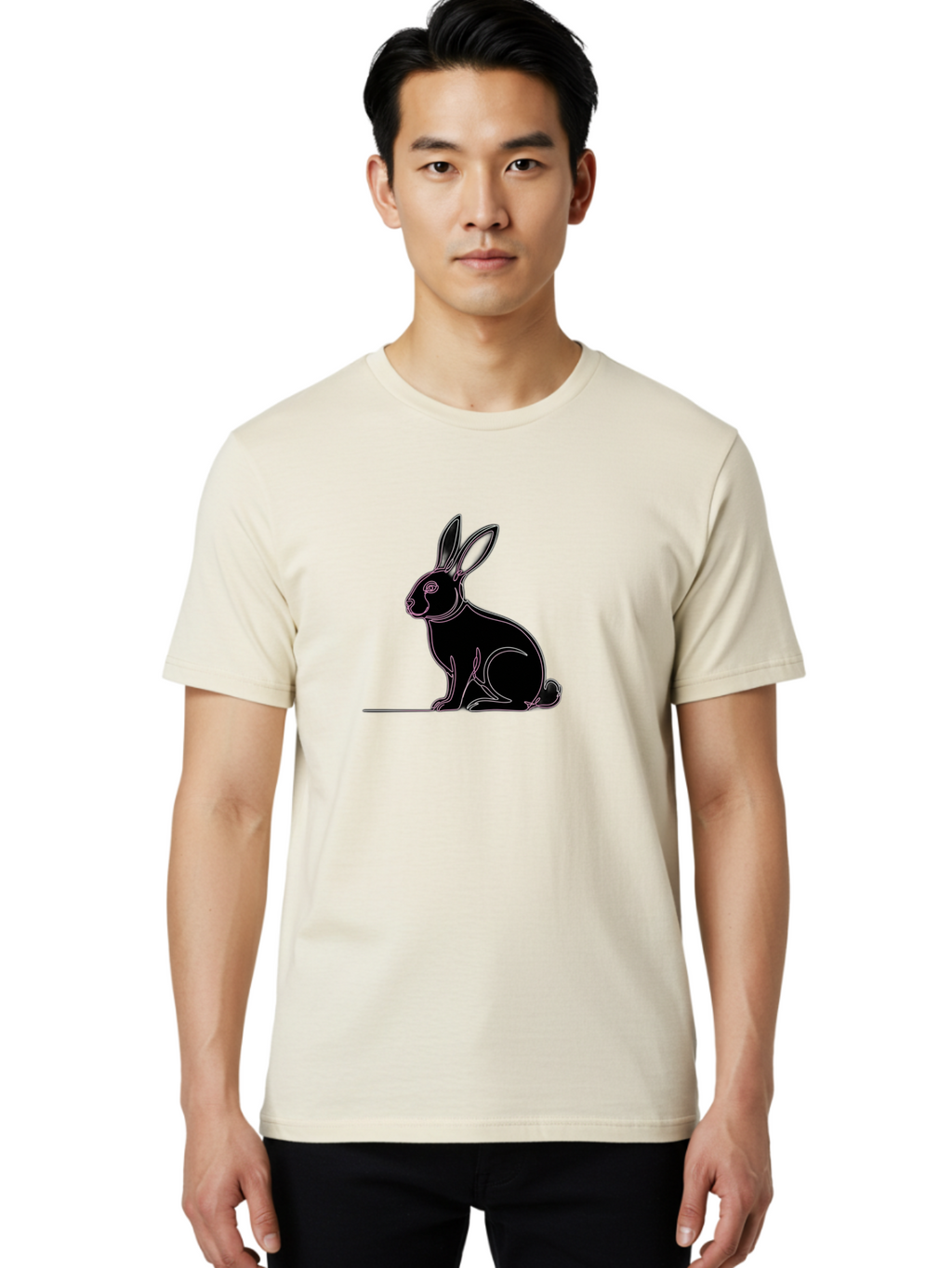 Rabbit Men'S Graphic Tee, 100% Cotton, Comfortable Casual Summer Wear, Machine Washable, Rabbit Silhouette, Rabbit Graphic, Minimalist Design, Simple Art, Cute Rabbit, Animal Icon, Line Art, Black Silhouette Bab272