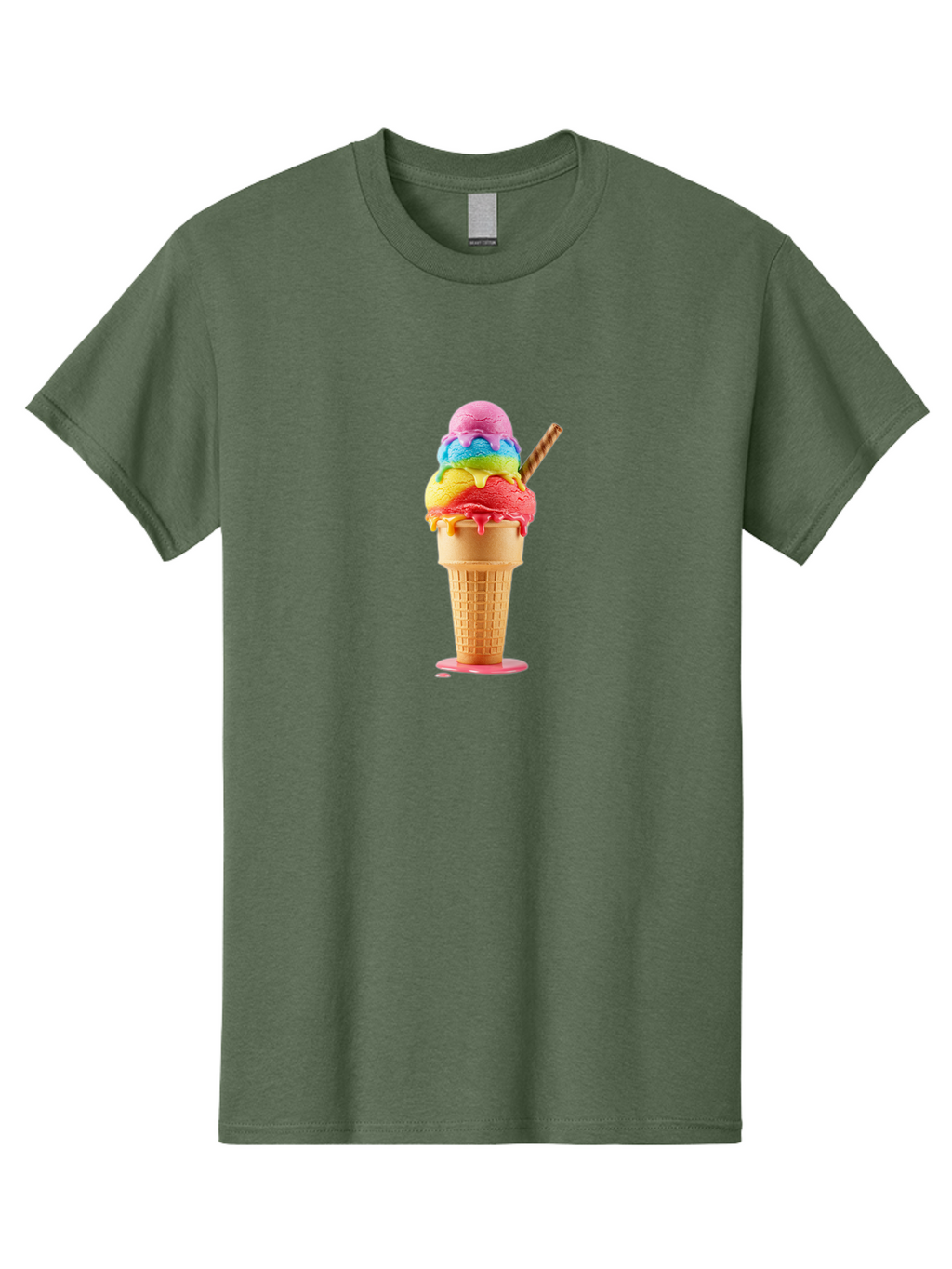 Rainbow-Ice-Cream Men'S Graphic Tee, 100% Cotton, Comfortable Casual Summer Wear, Machine Washable, Rainbow Ice Cream, Colorful Dessert, Sweet Treats, Multi-Colored Ice Cream, Waffle Cone, Dripping Ice Cream, Colorful Scoop, Tasty, Bab274