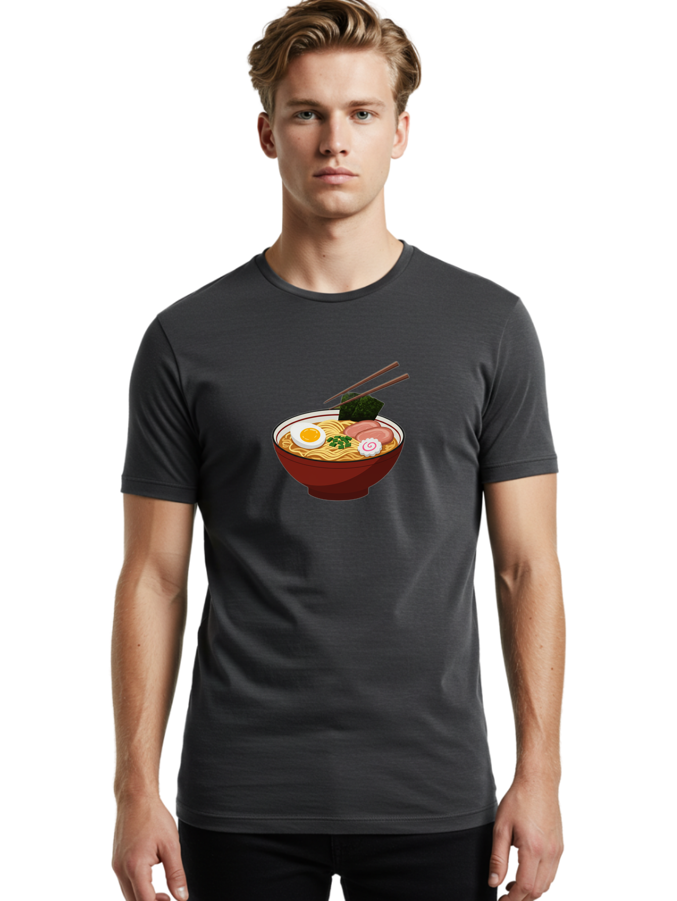 Ramen-12 Men'S Graphic Tee, 100% Cotton, Comfortable Casual Summer Wear, Machine Washable, Ramen Noodles, Boiled Egg, Sliced Pork, Seaweed, Green Onions, Narutomaki, Chopsticks, Japanese Cuisine, Noodle Soup, Comfort Food Bab278