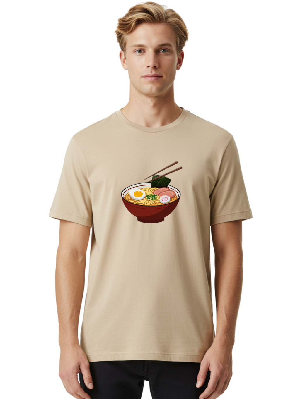 Ramen-12 Men'S Graphic Tee, 100% Cotton, Comfortable Casual Summer Wear, Machine Washable, Ramen Noodles, Boiled Egg, Sliced Pork, Seaweed, Green Onions, Narutomaki, Chopsticks, Japanese Cuisine, Noodle Soup, Comfort Food Bab278