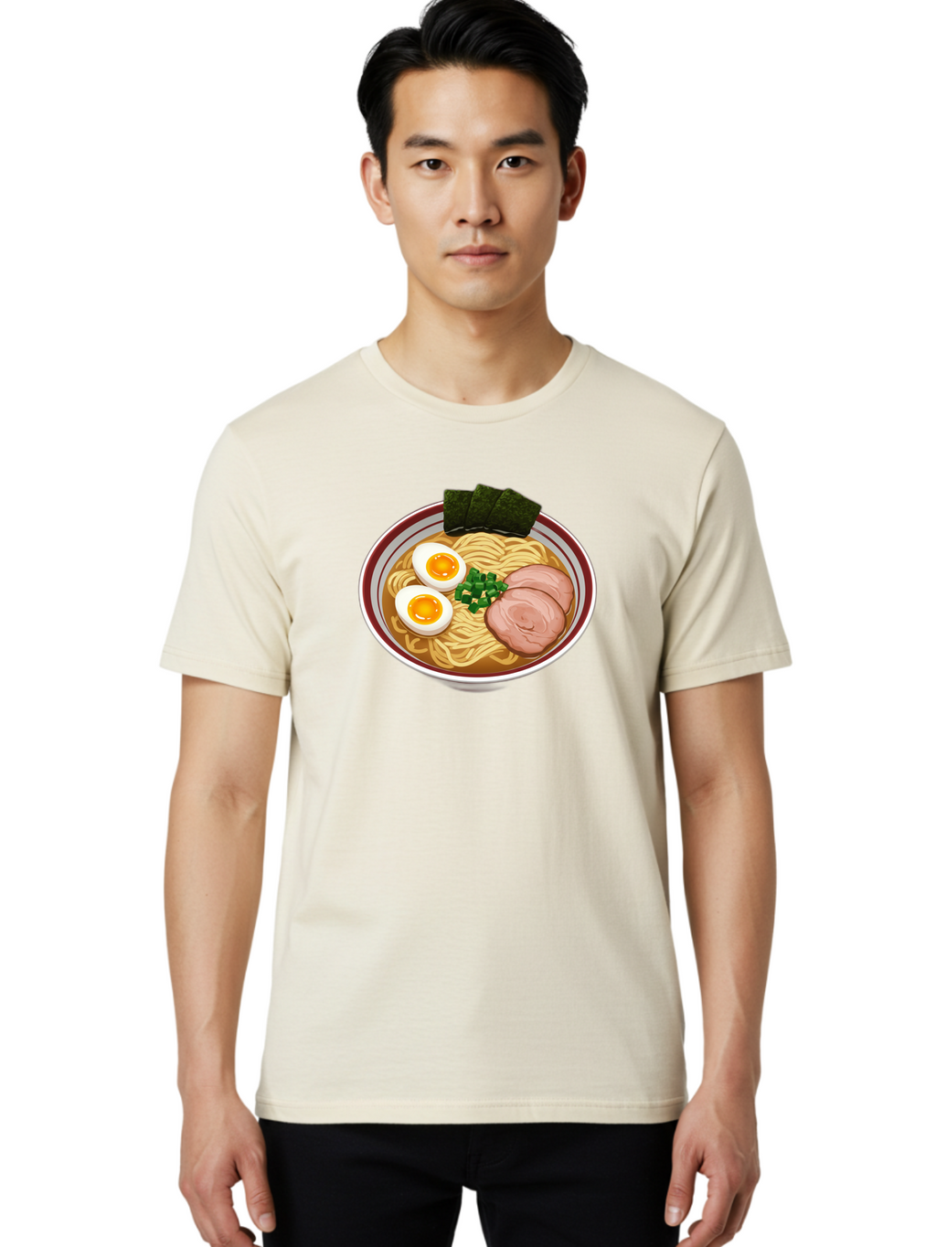 Ramen-13 Men'S Graphic Tee, 100% Cotton, Comfortable Casual Summer Wear, Machine Washable, Bowl Of Ramen, Steaming Hot Noodles, Sliced Pork, Soft-Boiled Egg, Seaweed, Green Onions, Savory Broth, Japanese Cuisine, Comforting Dish, Noodle Soup Bab279