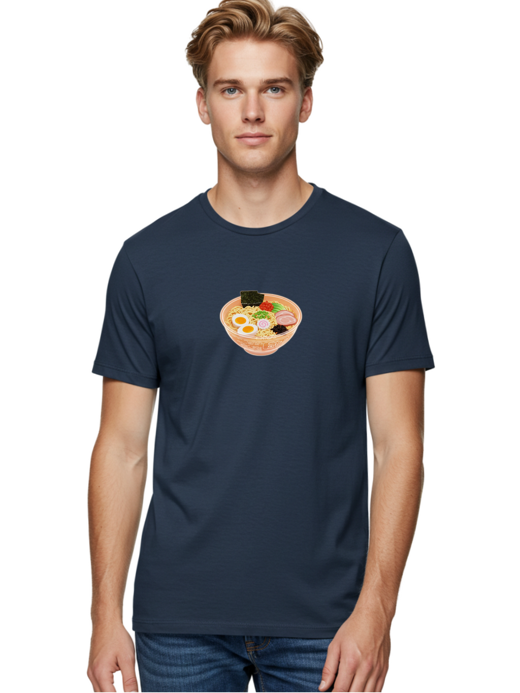 Ramen-2 Men'S Graphic Tee, 100% Cotton, Comfortable Casual Summer Wear, Machine Washable, Steaming Bowl Of Ramen, Noodles, Boiled Egg, Sliced Pork, Green Onions, Seaweed, Red Pepper, Savory Dish, Asian Cuisine, Comfort Food, Delicious Meal, Bab282