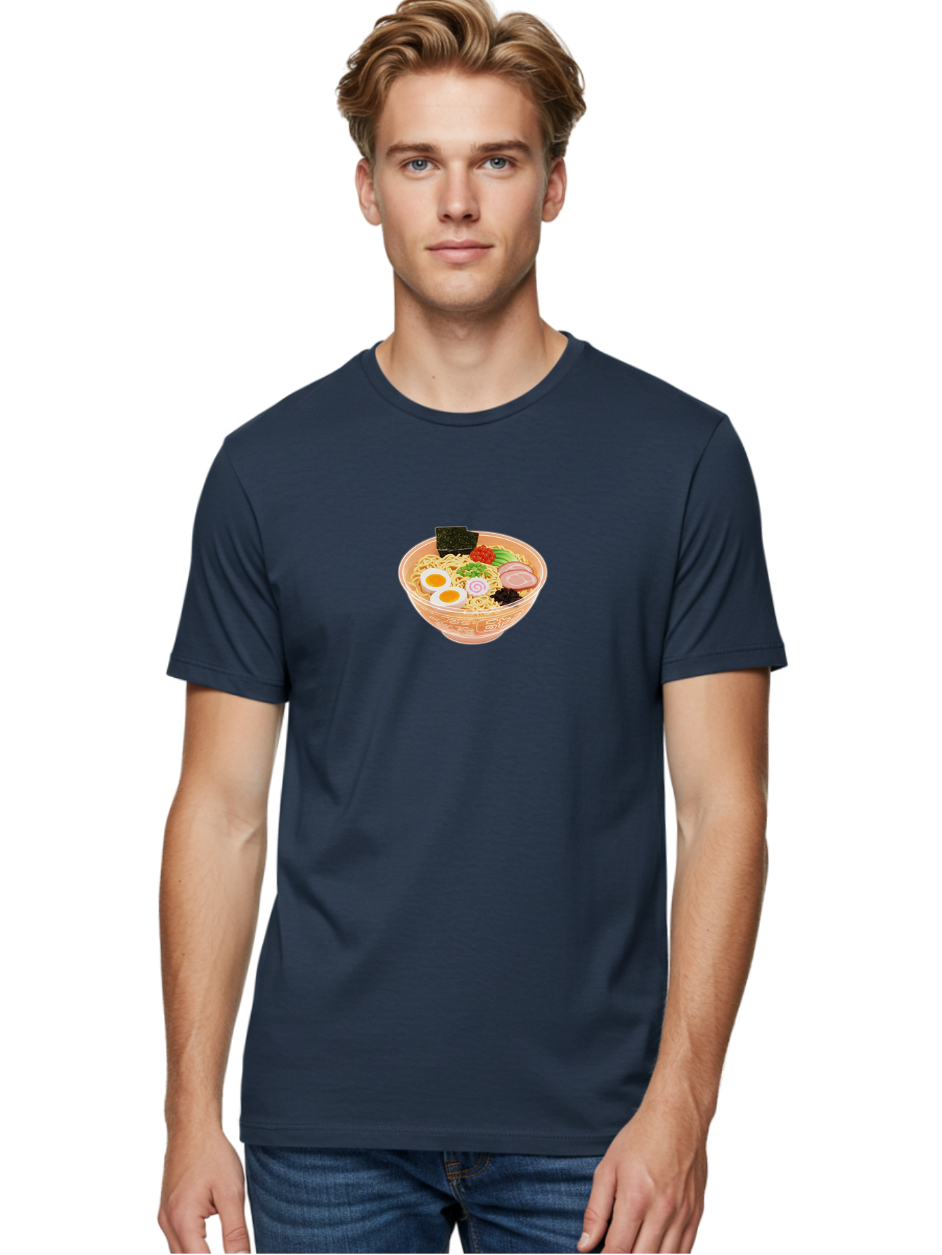 Ramen-2 Men'S Graphic Tee, 100% Cotton, Comfortable Casual Summer Wear, Machine Washable, Steaming Bowl Of Ramen, Noodles, Boiled Egg, Sliced Pork, Green Onions, Seaweed, Red Pepper, Savory Dish, Asian Cuisine, Comfort Food, Delicious Meal, Bab282