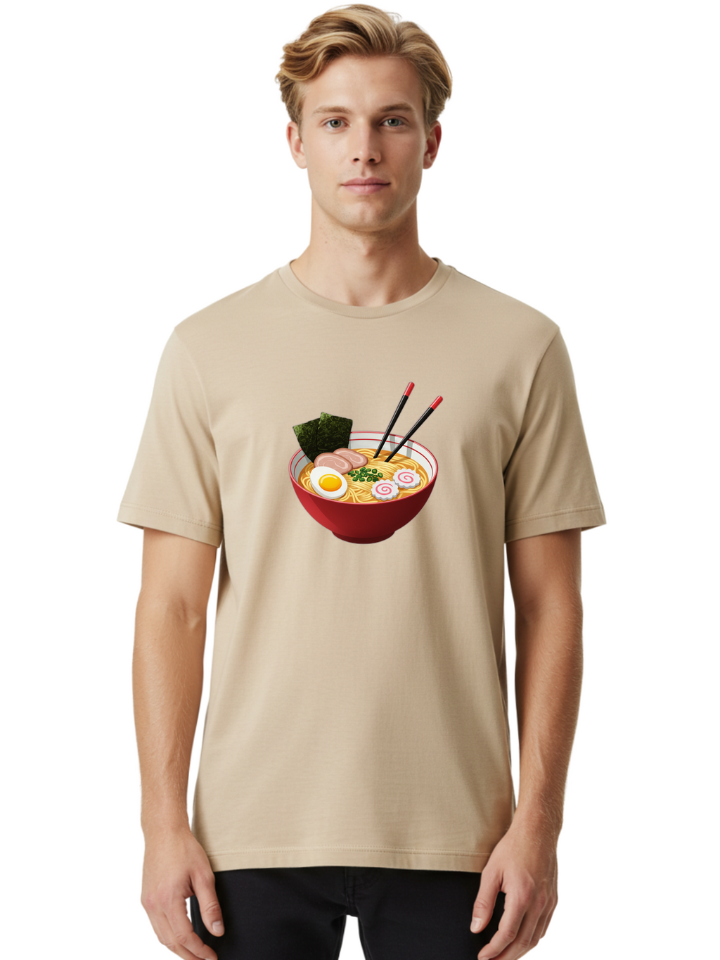 Ramen-6 Men'S Graphic Tee, 100% Cotton, Comfortable Casual Summer Wear, Machine Washable, Steaming Hot Ramen, Japanese Cuisine, Noodle Soup, Boiled Egg, Sliced Pork, Green Onions, Seaweed, Chopsticks, Savory Broth, Comforting Meal, Bab286