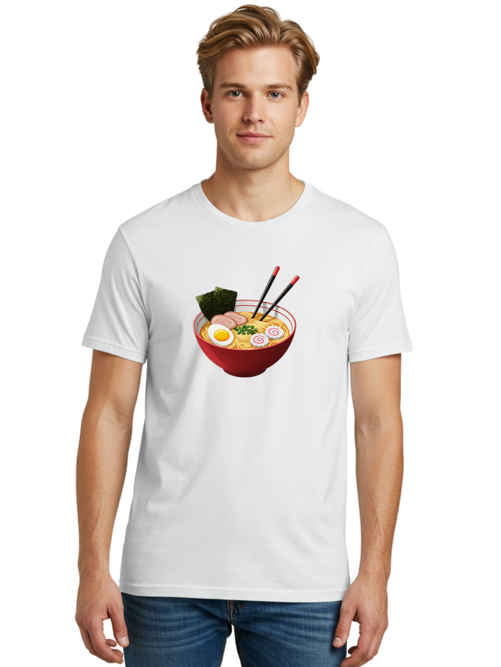Ramen-6 Men'S Graphic Tee, 100% Cotton, Comfortable Casual Summer Wear, Machine Washable, Steaming Hot Ramen, Japanese Cuisine, Noodle Soup, Boiled Egg, Sliced Pork, Green Onions, Seaweed, Chopsticks, Savory Broth, Comforting Meal, Bab286