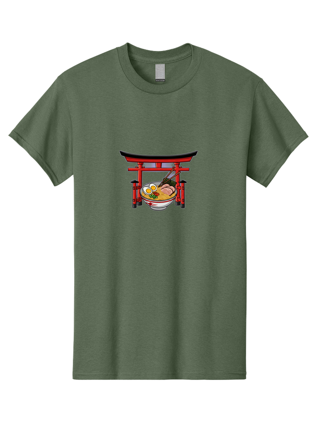 Ramen-And-Torii-Gate Men'S Graphic Tee, 100% Cotton, Comfortable Casual Summer Wear, Machine Washable, Japanese Ramen, Delicious Noodles, Savory Pork, Soft Boiled Egg, Torii Gate, Japanese Culture, Traditional Food, Asian Cuisine, Noodle Soup Bab290