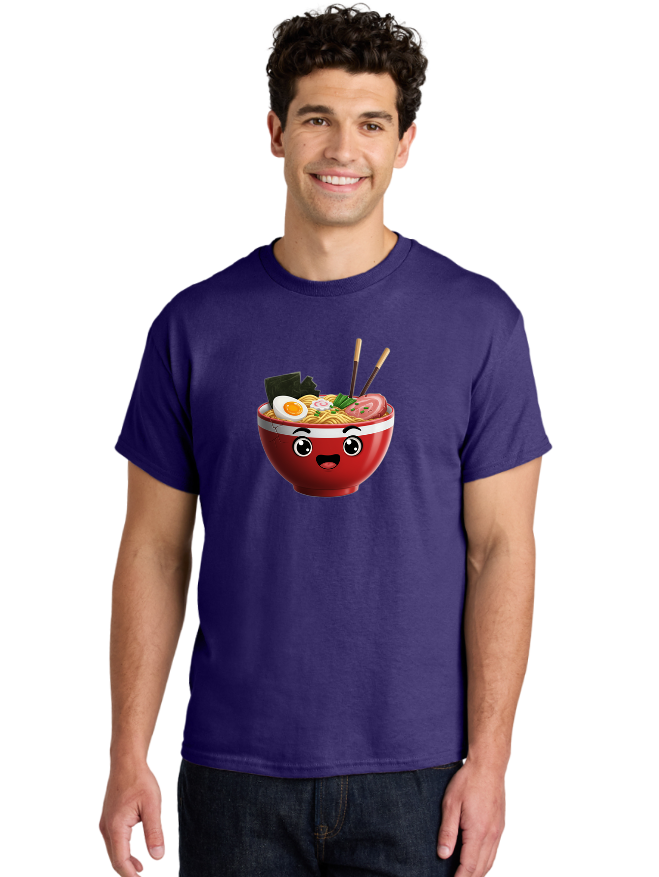Ramen-Bowl-1 Men'S Graphic Tee, 100% Cotton, Comfortable Casual Summer Wear, Machine Washable, Cartoon Ramen, Steaming Hot Noodles, Sliced Pork, Boiled Egg, Seaweed, Chopsticks, Kawaii Food, Japanese Cuisine, Animated Meal, Fun Illustration, Bab291