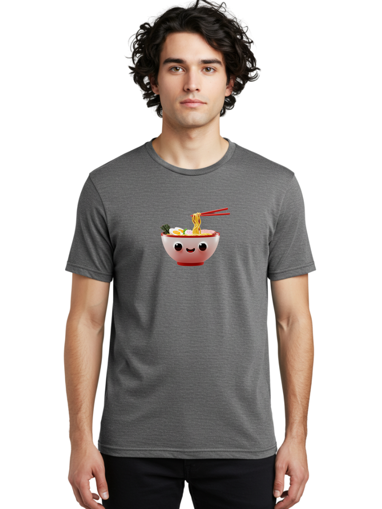 Ramen-Bowl-2 Men'S Graphic Tee, 100% Cotton, Comfortable Casual Summer Wear, Machine Washable, Delicious Ramen, Steaming Hot Noodles, Sliced Egg, Savory Broth, Food Art, Kawaii Culture, Cute Character, Japanese Cuisine, Tasty Meal, Bab292