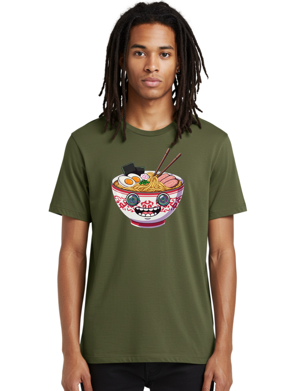 Ramen-Bowl-3 Men'S Graphic Tee, 100% Cotton, Comfortable Casual Summer Wear, Machine Washable, Cartoon Ramen, Bowl Of Noodles, Japanese Food, Noodle Soup, Eggs, Meat, Chopsticks, Kawaii Style, Anime-Inspired, Food Illustration, Colorful Dish, Bab293
