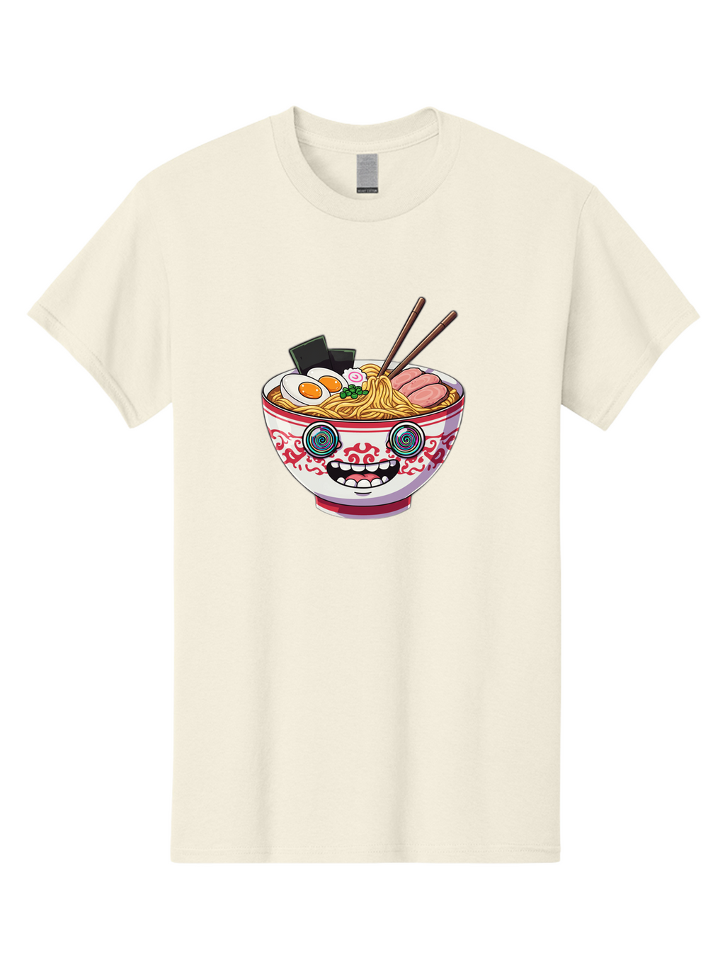 Ramen-Bowl-3 Men'S Graphic Tee, 100% Cotton, Comfortable Casual Summer Wear, Machine Washable, Cartoon Ramen, Bowl Of Noodles, Japanese Food, Noodle Soup, Eggs, Meat, Chopsticks, Kawaii Style, Anime-Inspired, Food Illustration, Colorful Dish, Bab293