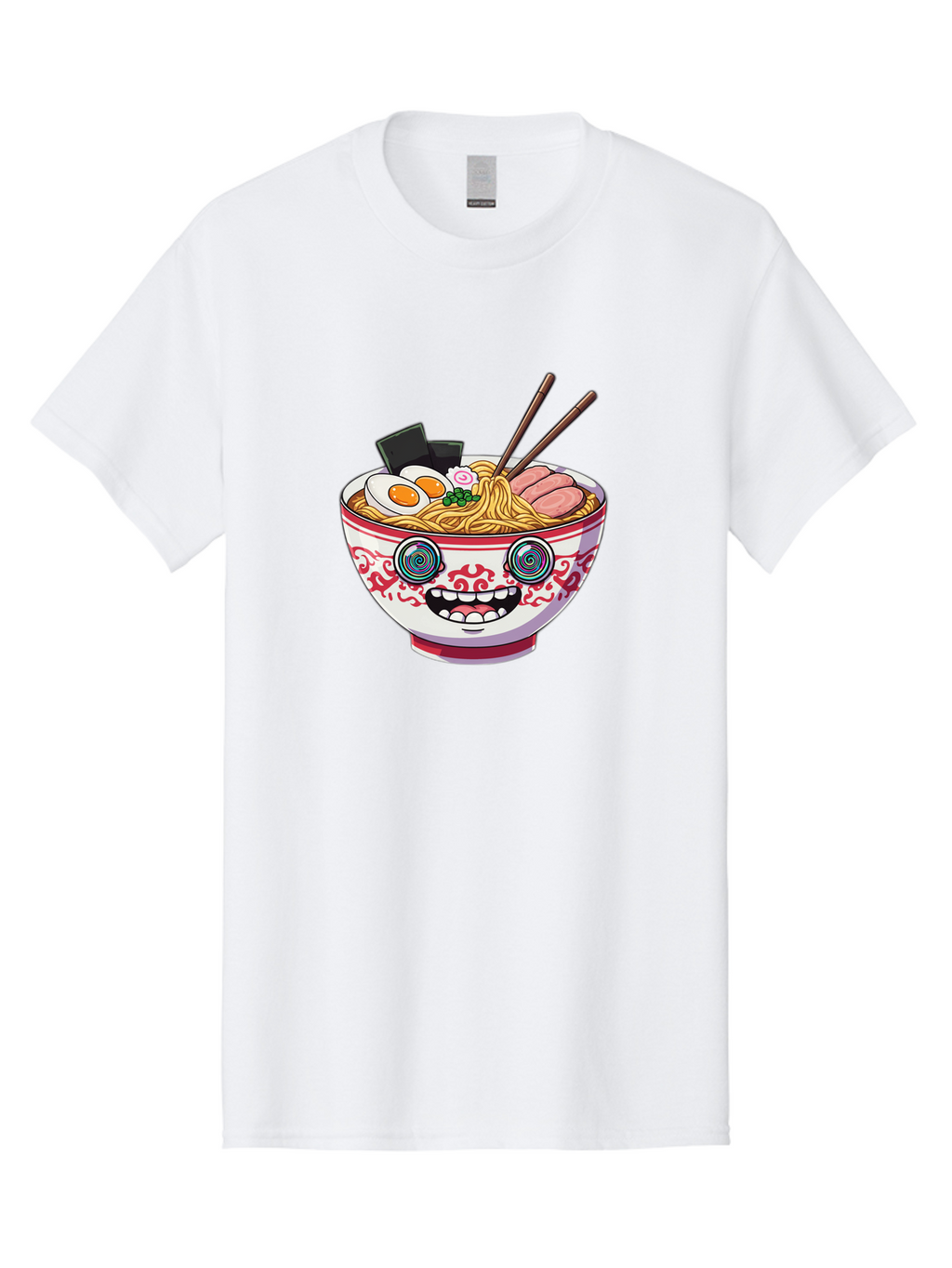Ramen-Bowl-3 Men'S Graphic Tee, 100% Cotton, Comfortable Casual Summer Wear, Machine Washable, Cartoon Ramen, Bowl Of Noodles, Japanese Food, Noodle Soup, Eggs, Meat, Chopsticks, Kawaii Style, Anime-Inspired, Food Illustration, Colorful Dish, Bab293