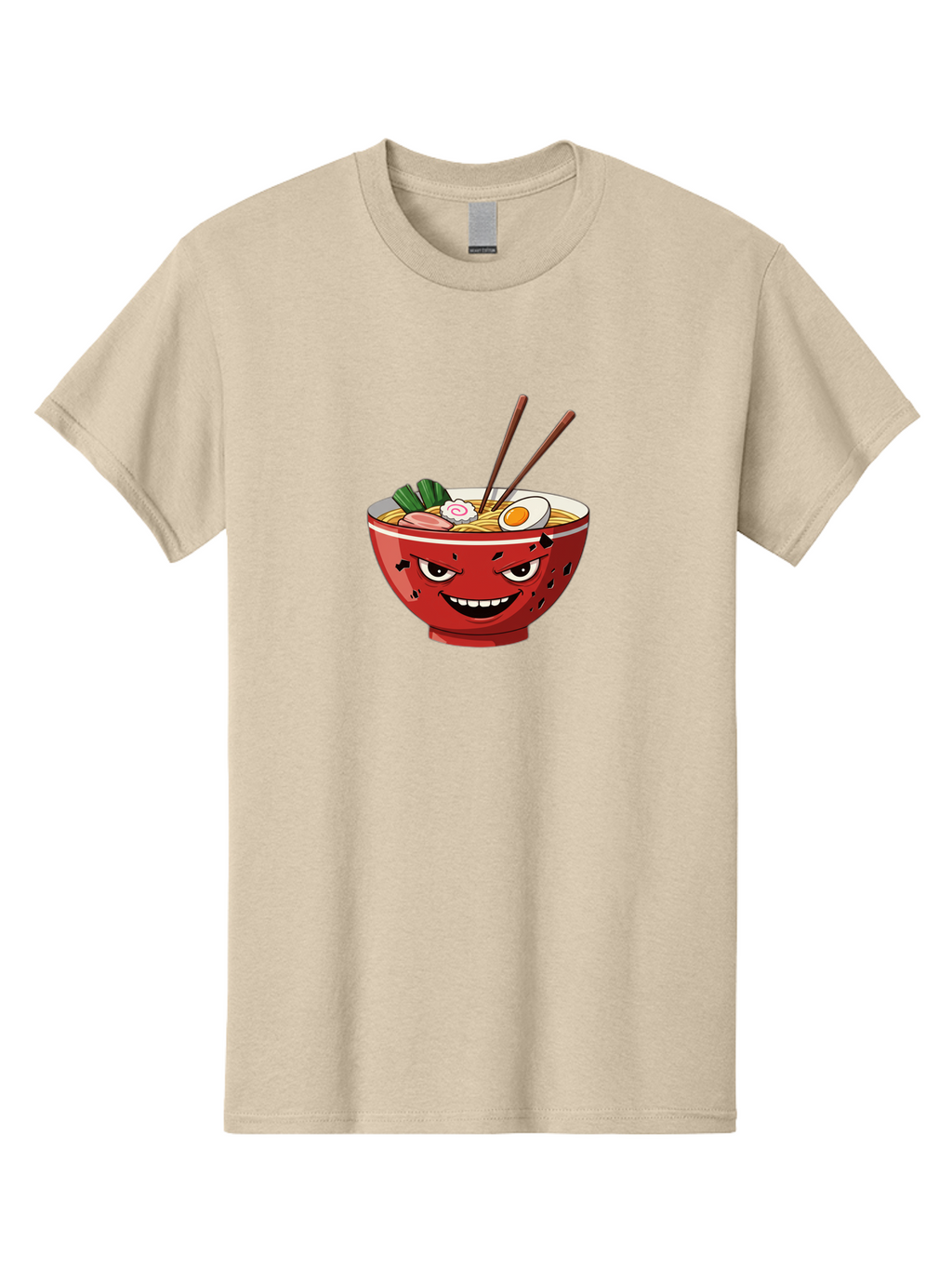 Ramen-Bowl-4 Men'S Graphic Tee, 100% Cotton, Comfortable Casual Summer Wear, Machine Washable, Ramen Bowl, Noodle Soup, Angry Face, Chopsticks, Boiled Egg, Sliced Pork, Green Onions, Cartoon Style, Kawaii, Japanese Cuisine, Comic Character Bab294