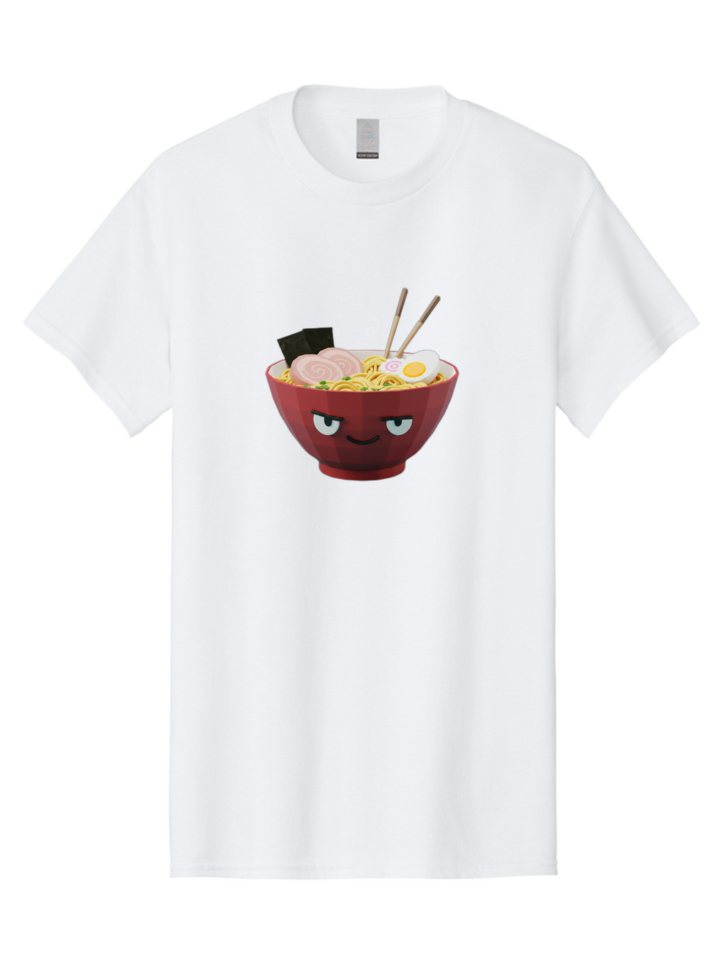 Ramen-Bowl-5 Men'S Graphic Tee, 100% Cotton, Comfortable Casual Summer Wear, Machine Washable, Cartoon Ramen Bowl, Angry Face, Ramen Noodles, Egg, Ham, Chopsticks, Japanese Food, Kawaii Style, Cartoon Character, Noodle Soup, Anime-Inspired Bab295