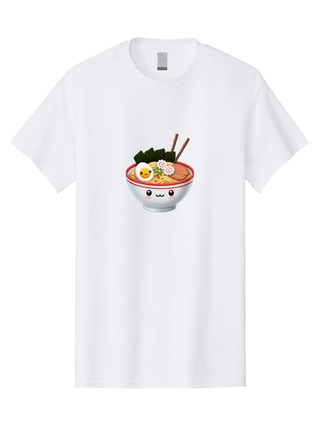 Ramen-Bowl-7 Men'S Graphic Tee, 100% Cotton, Comfortable Casual Summer Wear, Machine Washable, Ramen Noodles, Steaming Bowl, Egg, Seaweed, Narutomaki, Chopsticks, Happy Face, Cartoon Style, Japanese Cuisine, Kawaii Food, Noodle Soup, Bab297