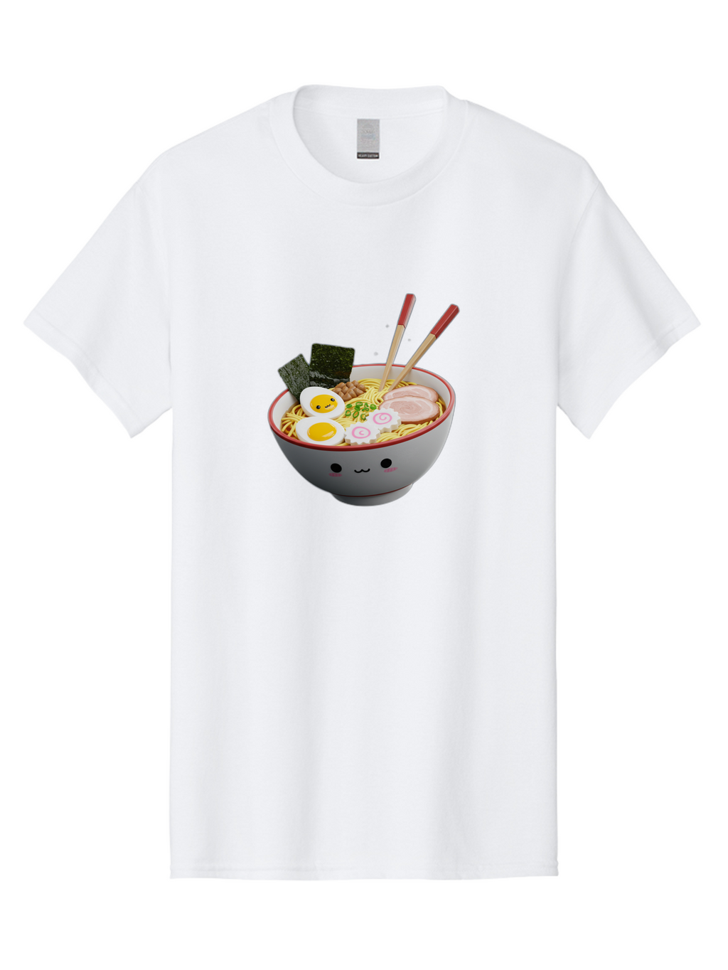 Ramen-Noodle-Bowl-2 Men'S Graphic Tee, 100% Cotton, Comfortable Casual Summer Wear, Machine Washable, Delicious Ramen, Steaming Hot Noodles, Boiled Egg, Sliced Pork, Seaweed, Chopsticks, Cartoon Bowl, Kawaii Food, Japanese Cuisine, Bab304
