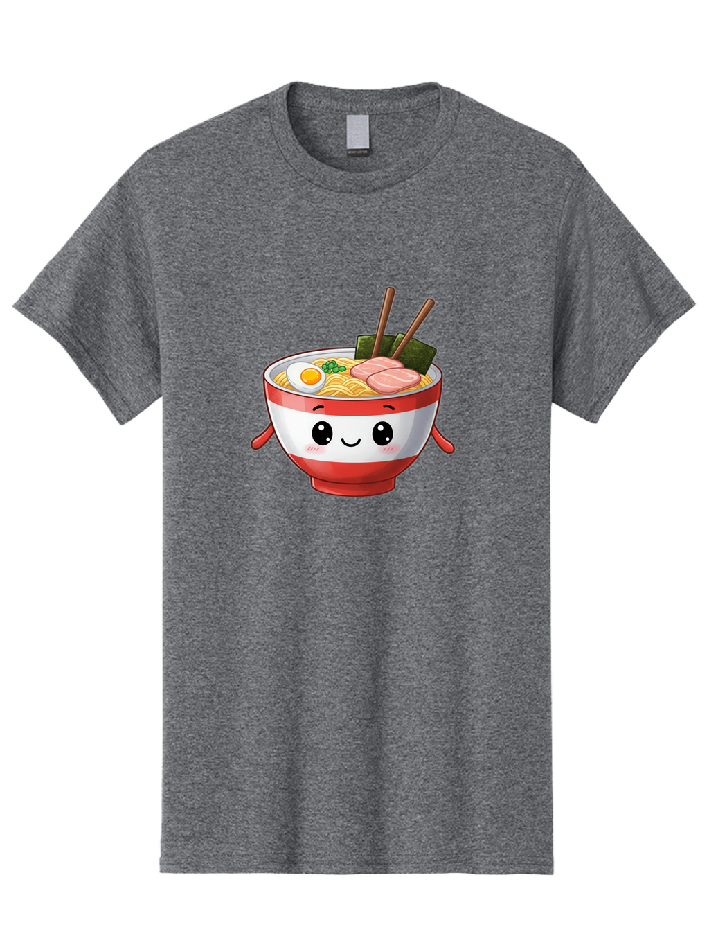 Ramen-Noodle-Bowl Men'S Graphic Tee, 100% Cotton, Comfortable Casual Summer Wear, Machine Washable, Cartoon Ramen Bowl, Japanese Food, Noodle Soup, Egg, Pork Slices, Seaweed, Chopsticks, Kawaii Character, Cute Design, Anime Style Bab307