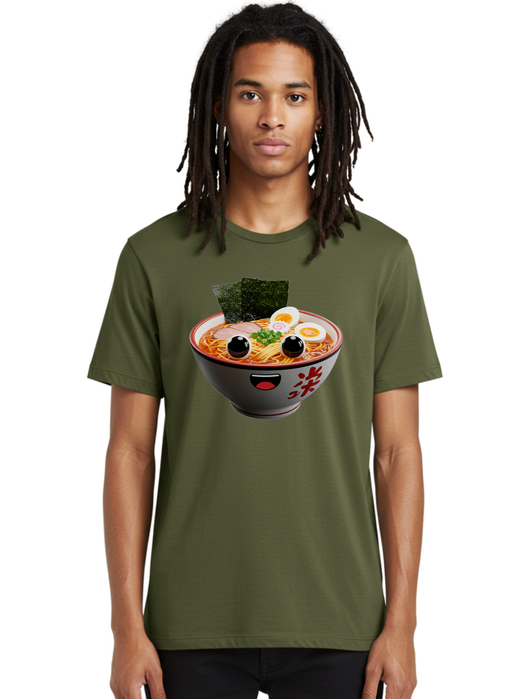 Ramen-Noodle Men'S Graphic Tee, 100% Cotton, Comfortable Casual Summer Wear, Machine Washable, Steaming Bowl Of Ramen, Japanese Cuisine, Noodle Soup, Sliced Pork, Boiled Egg, Green Onions, Seaweed, Cartoonish Illustration, Kawaii Food, Bab308