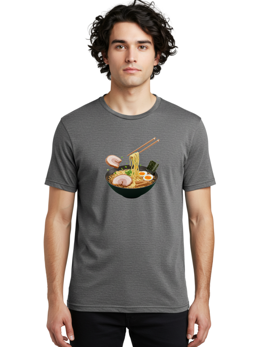 Ramen-Noodles-2 Men'S Graphic Tee, 100% Cotton, Comfortable Casual Summer Wear, Machine Washable, Ramen Noodles, Noodle Bowl, Japanese Cuisine, Pork Slices, Soft-Boiled Eggs, Seaweed, Bamboo Shoots, Chopsticks, Asian Food, Delicious Meal, Bab310