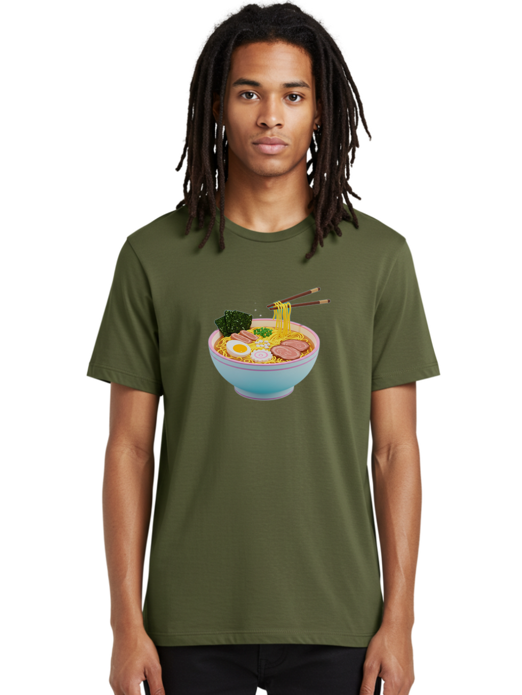 Ramen-Noodles-3 Men'S Graphic Tee, 100% Cotton, Comfortable Casual Summer Wear, Machine Washable, Ramen Noodles, Boiled Egg, Sliced Meat, Seaweed, Green Onions, Savory Broth, Asian Cuisine, Comfort Food, Noodle Soup, Chopsticks, Japanese Dish Bab311