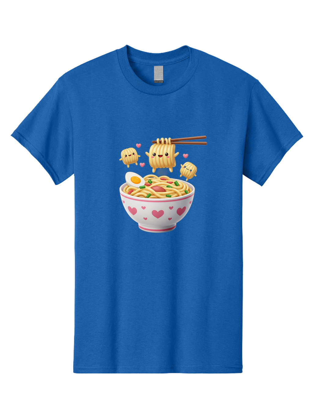 Ramen-Noodles-5 Men'S Graphic Tee, 100% Cotton, Comfortable Casual Summer Wear, Machine Washable, Cartoon Noodles, Happy Faces, Heart Designs, Bowl Of Noodles, Ramen, Egg, Chopsticks, Animated Characters, Kawaii, Digital Art, Cartoon Food, Bab313