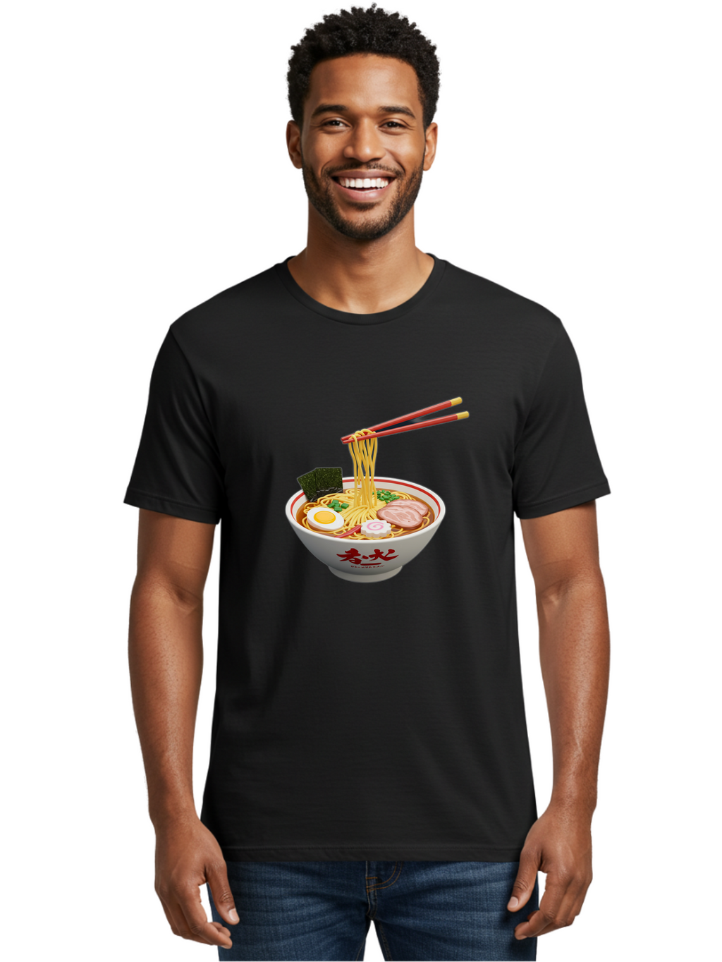 Ramen-Noodles-6 Men'S Graphic Tee, 100% Cotton, Comfortable Casual Summer Wear, Machine Washable, Steaming Bowl Of Ramen, Japanese Noodle Soup, Boiled Egg, Sliced Pork, Seaweed, Green Onions, Chopsticks, Asian Cuisine, Savory Broth, Bab314