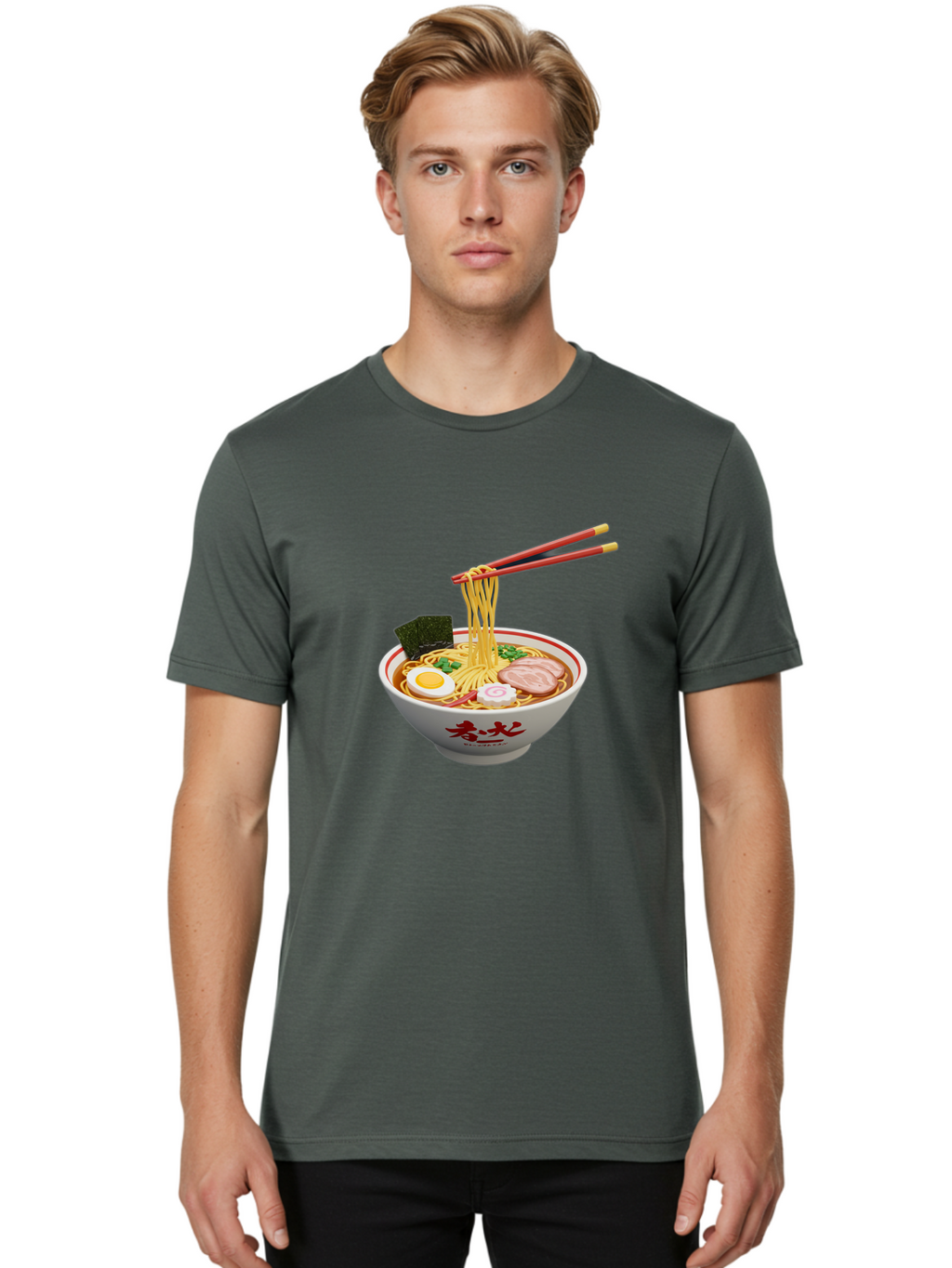 Ramen-Noodles-6 Men'S Graphic Tee, 100% Cotton, Comfortable Casual Summer Wear, Machine Washable, Steaming Bowl Of Ramen, Japanese Noodle Soup, Boiled Egg, Sliced Pork, Seaweed, Green Onions, Chopsticks, Asian Cuisine, Savory Broth, Bab314