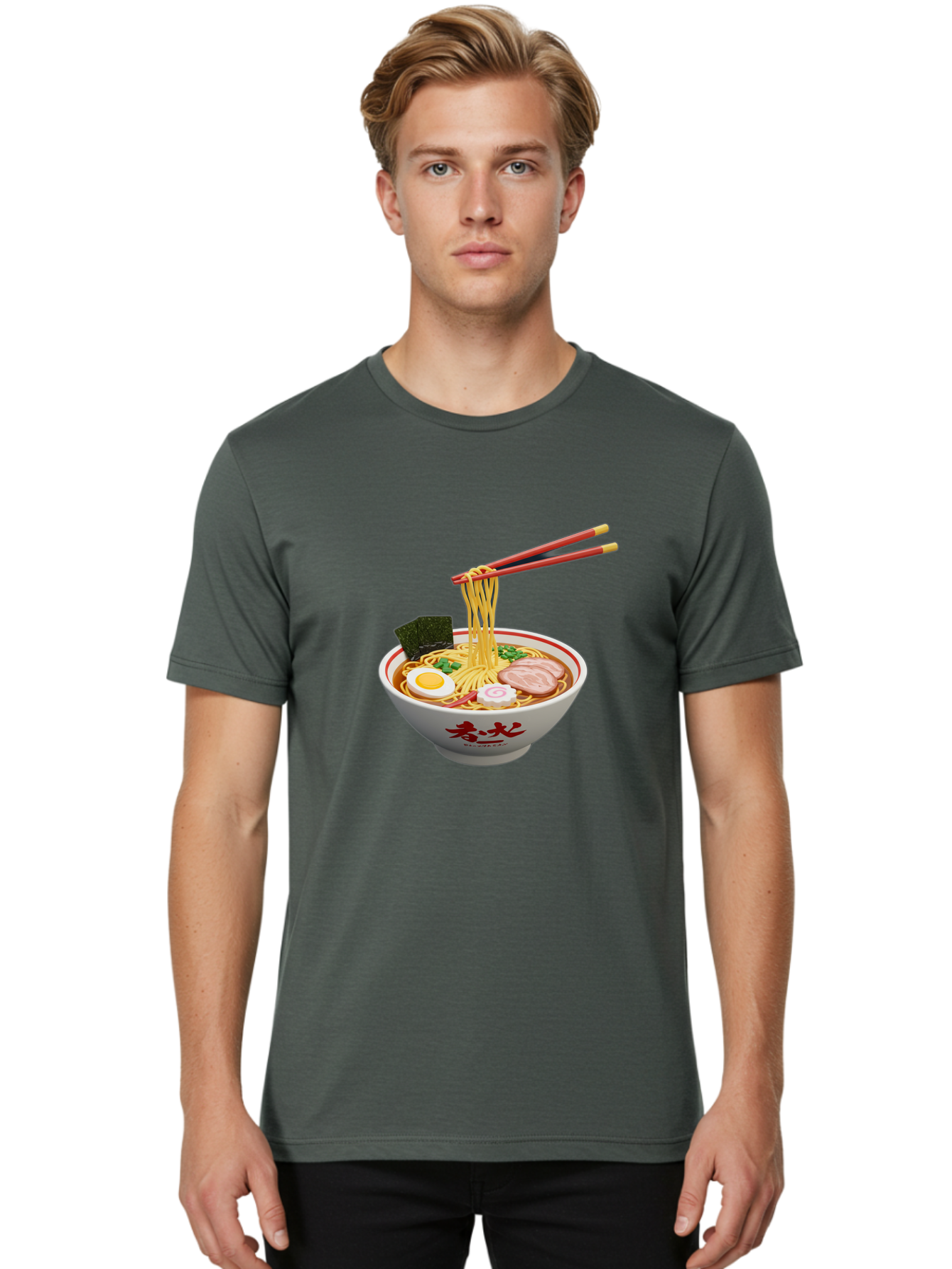 Ramen-Noodles-6 Men'S Graphic Tee, 100% Cotton, Comfortable Casual Summer Wear, Machine Washable, Steaming Bowl Of Ramen, Japanese Noodle Soup, Boiled Egg, Sliced Pork, Seaweed, Green Onions, Chopsticks, Asian Cuisine, Savory Broth, Bab314