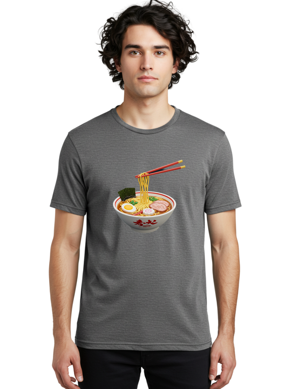 Ramen-Noodles-6 Men'S Graphic Tee, 100% Cotton, Comfortable Casual Summer Wear, Machine Washable, Steaming Bowl Of Ramen, Japanese Noodle Soup, Boiled Egg, Sliced Pork, Seaweed, Green Onions, Chopsticks, Asian Cuisine, Savory Broth, Bab314