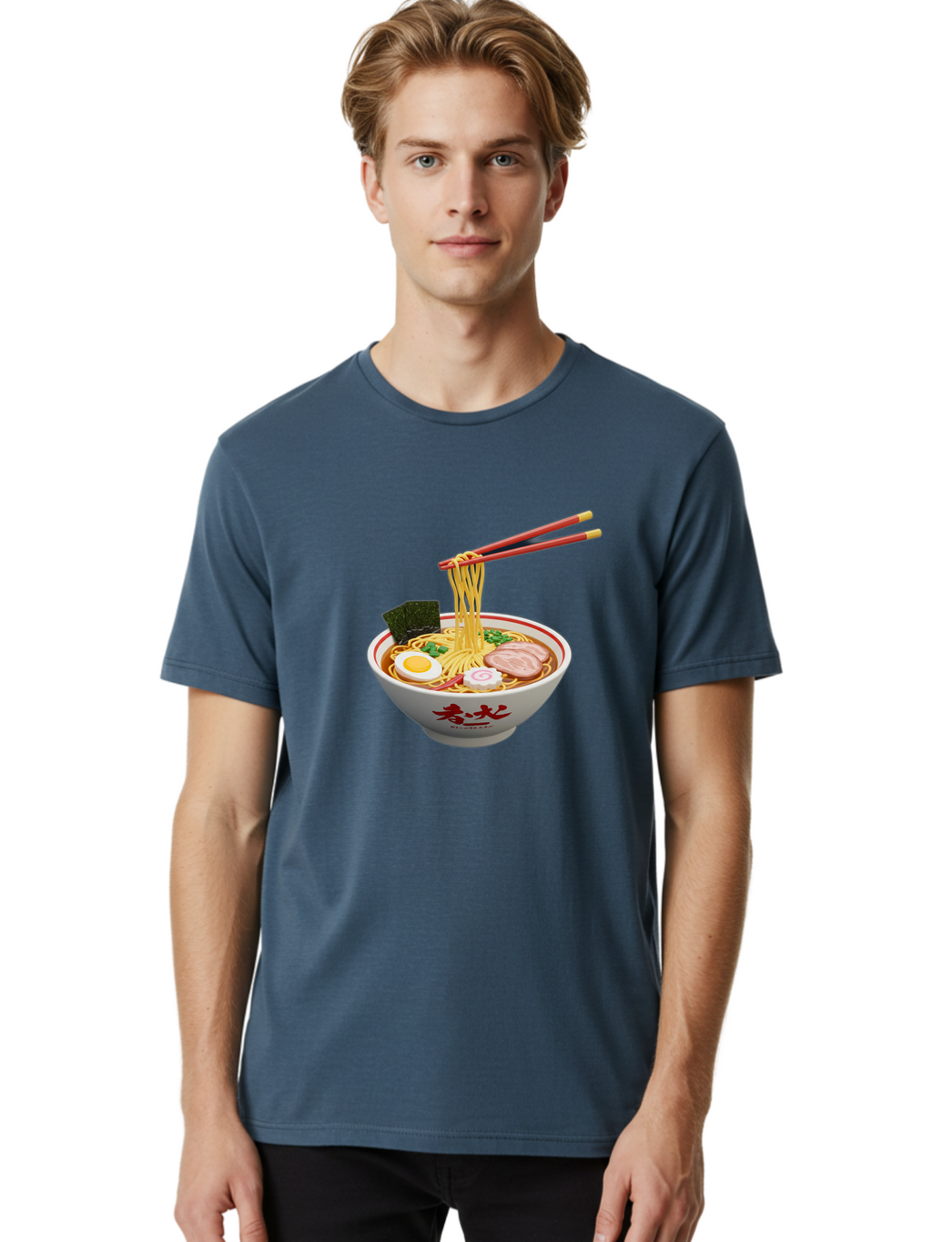 Ramen-Noodles-6 Men'S Graphic Tee, 100% Cotton, Comfortable Casual Summer Wear, Machine Washable, Steaming Bowl Of Ramen, Japanese Noodle Soup, Boiled Egg, Sliced Pork, Seaweed, Green Onions, Chopsticks, Asian Cuisine, Savory Broth, Bab314