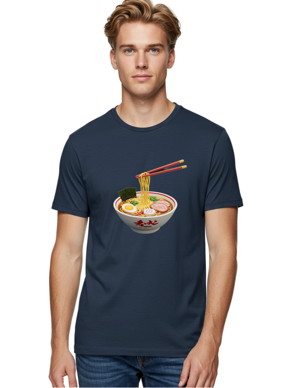 Ramen-Noodles-6 Men'S Graphic Tee, 100% Cotton, Comfortable Casual Summer Wear, Machine Washable, Steaming Bowl Of Ramen, Japanese Noodle Soup, Boiled Egg, Sliced Pork, Seaweed, Green Onions, Chopsticks, Asian Cuisine, Savory Broth, Bab314