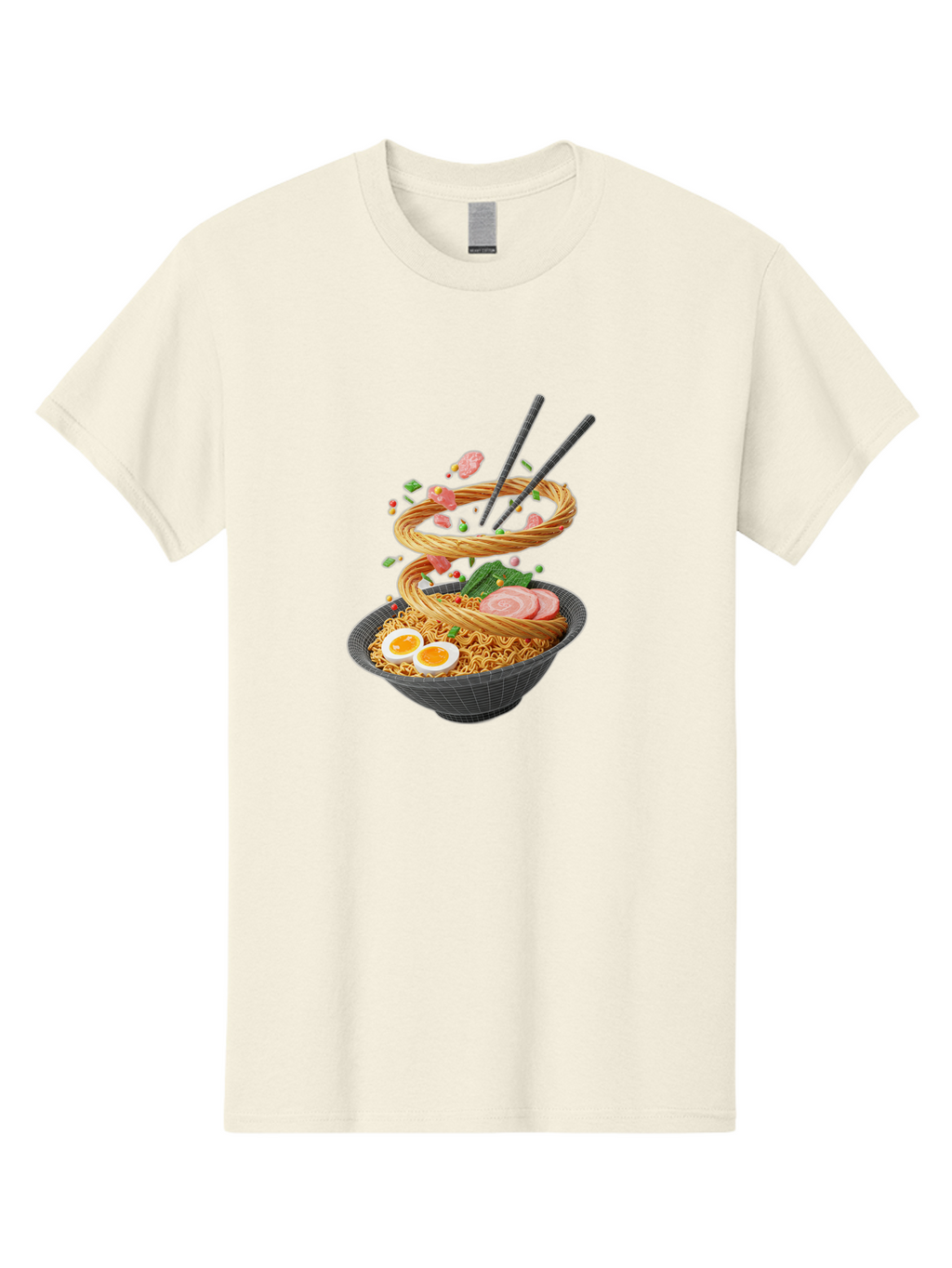 Ramen-Noodles Men'S Graphic Tee, 100% Cotton, Comfortable Casual Summer Wear, Machine Washable, Ramen Noodles, Delicious Bowl, Savory Dish, Asian Cuisine, Eggs, Sliced Pork, Green Onions, Chopsticks, Swirling Noodles, Foodie Art, Tasty Meal, Bab316