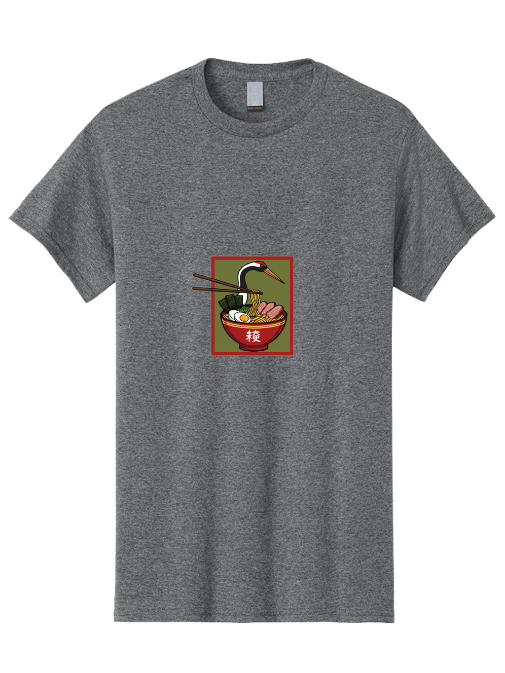 Ramen-With-Crane Men'S Graphic Tee, 100% Cotton, Comfortable Casual Summer Wear, Machine Washable, Ramen Bowl, Japanese Noodle Soup, Crane Bird, Chopsticks, Boiled Egg, Pork Slices, Seaweed, Kanji Characters, Oriental Cuisine, Savory Dish Bab319