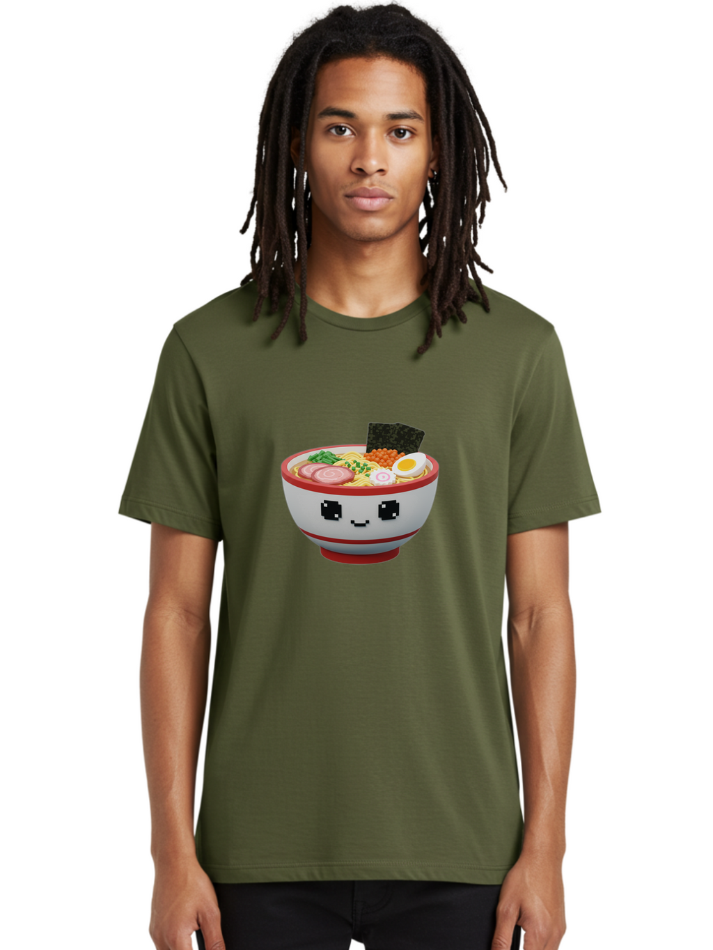 Ramen Men'S Graphic Tee, 100% Cotton, Comfortable Casual Summer Wear, Machine Washable, Cartoon Ramen Bowl, Pixel Art Style, Delicious Noodle Soup, Tasty Ingredients, Boiled Egg, Seaweed, Kawaii Food, Adorable Character, Anime Inspired, Bab321