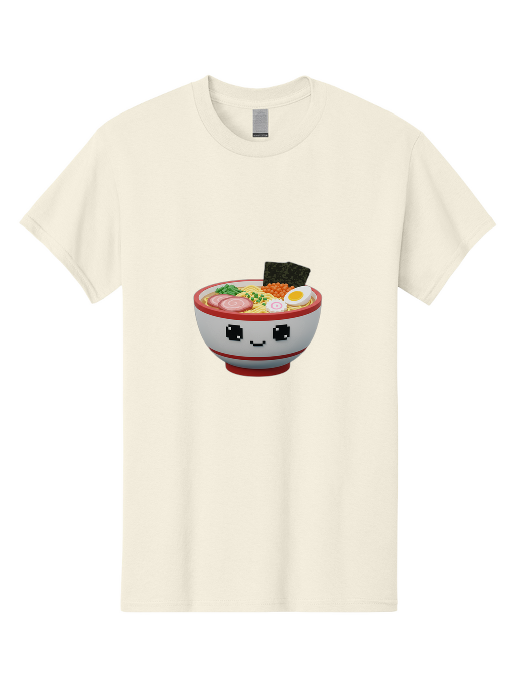 Ramen Men'S Graphic Tee, 100% Cotton, Comfortable Casual Summer Wear, Machine Washable, Cartoon Ramen Bowl, Pixel Art Style, Delicious Noodle Soup, Tasty Ingredients, Boiled Egg, Seaweed, Kawaii Food, Adorable Character, Anime Inspired, Bab321