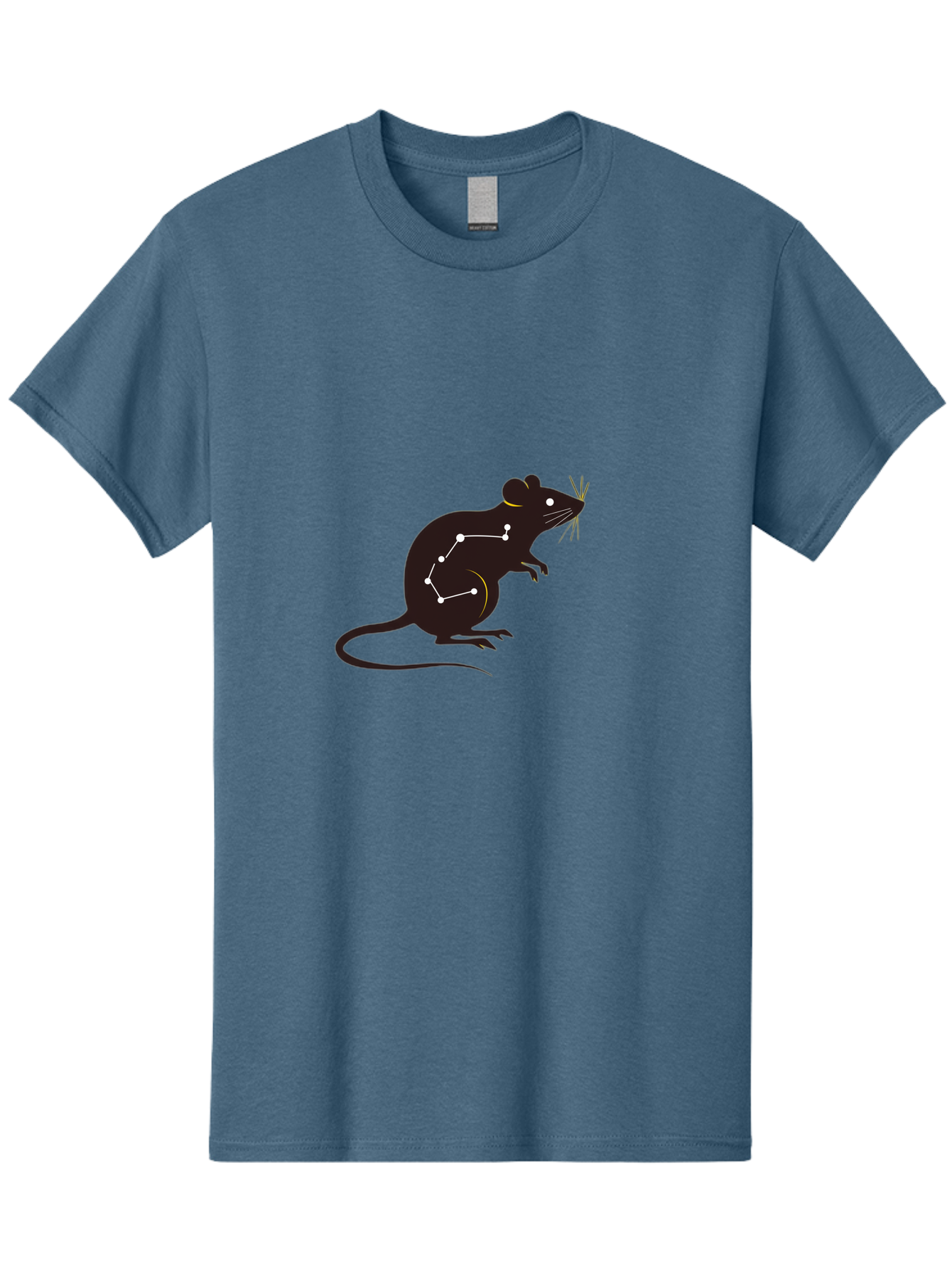 Rat-Constellation Men'S Graphic Tee, 100% Cotton, Comfortable Casual Summer Wear, Machine Washable, Rat Silhouette, Constellation Pattern, Zodiac Symbol, Black Rat, White Stars, Mystical Animal, Astrology, Horoscope Sign Bab322