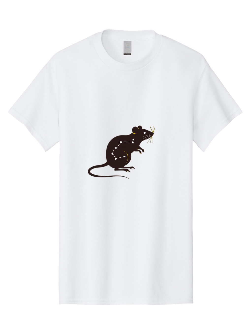 Rat-Constellation Men'S Graphic Tee, 100% Cotton, Comfortable Casual Summer Wear, Machine Washable, Rat Silhouette, Constellation Pattern, Zodiac Symbol, Black Rat, White Stars, Mystical Animal, Astrology, Horoscope Sign Bab322