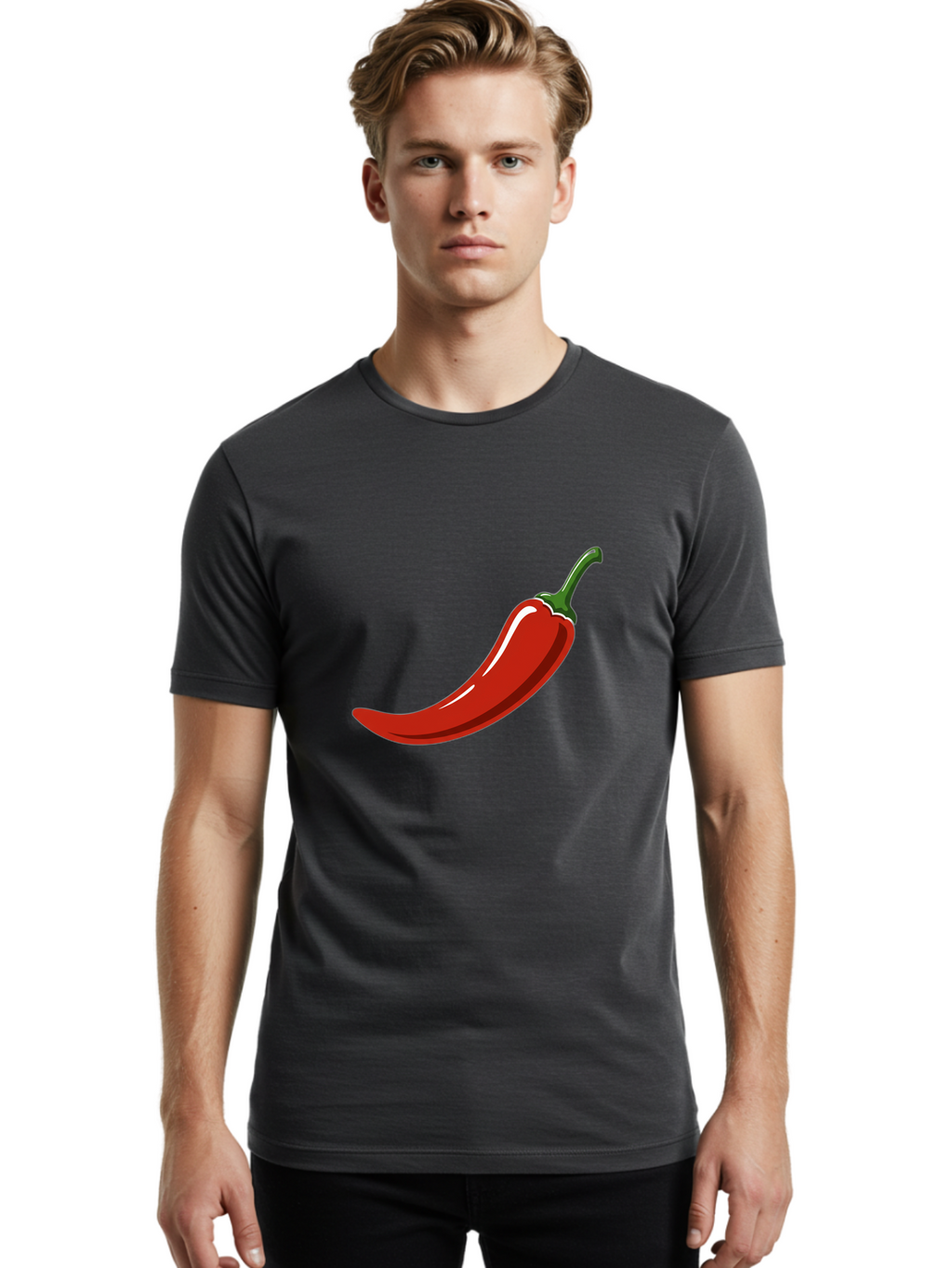 Red-Chili-Pepper Men'S Graphic Tee, 100% Cotton, Comfortable Casual Summer Wear, Machine Washable, Red Chili Pepper, Spicy Ingredient, Hot Pepper, Glossy Texture, Vibrant Red Color, Culinary Spice, Chili Pepper Icon Bab324