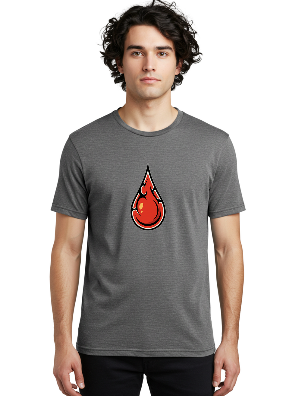 Red-Drop Men'S Graphic Tee, 100% Cotton, Comfortable Casual Summer Wear, Machine Washable, Flame Design, Teardrop Shape, Bold Graphics, Abstract Art, Vibrant Red, Dynamic Illustration, Stylized Flame, Modern Graphic Design, Fiery Element, Bab326