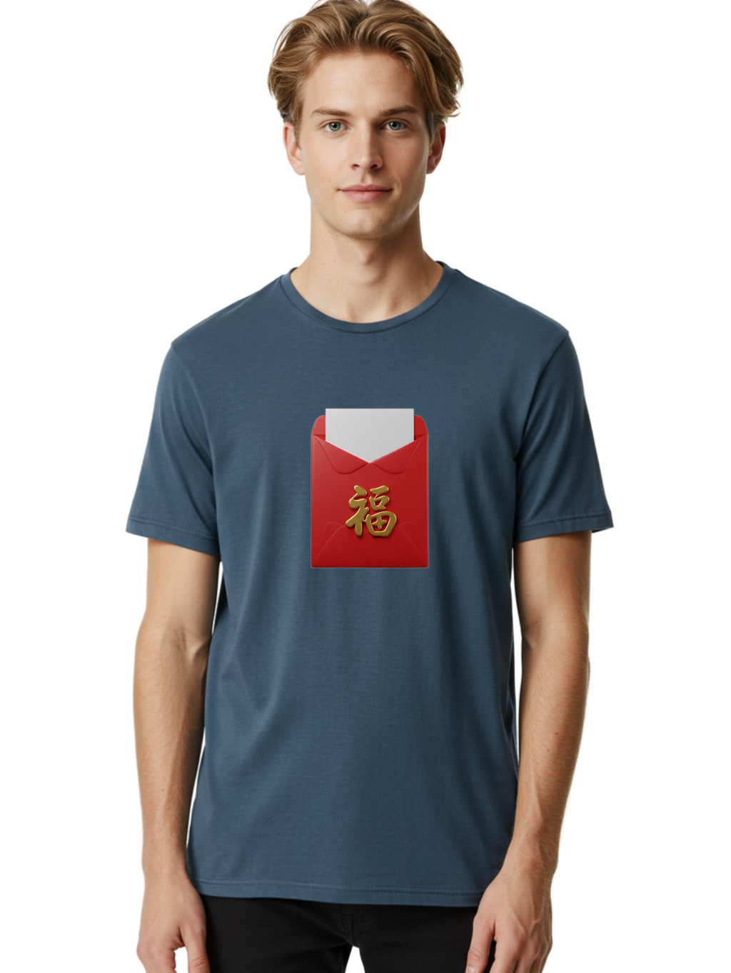 Red-Envelope-With-Fu-Character Men'S Graphic Tee, 100% Cotton, Comfortable Casual Summer Wear, Machine Washable, Red Envelope With Gold Chinese Character, Chinese New Year Gift, Lucky Money, Prosperity Symbol, Cultural Tradition, Bab327