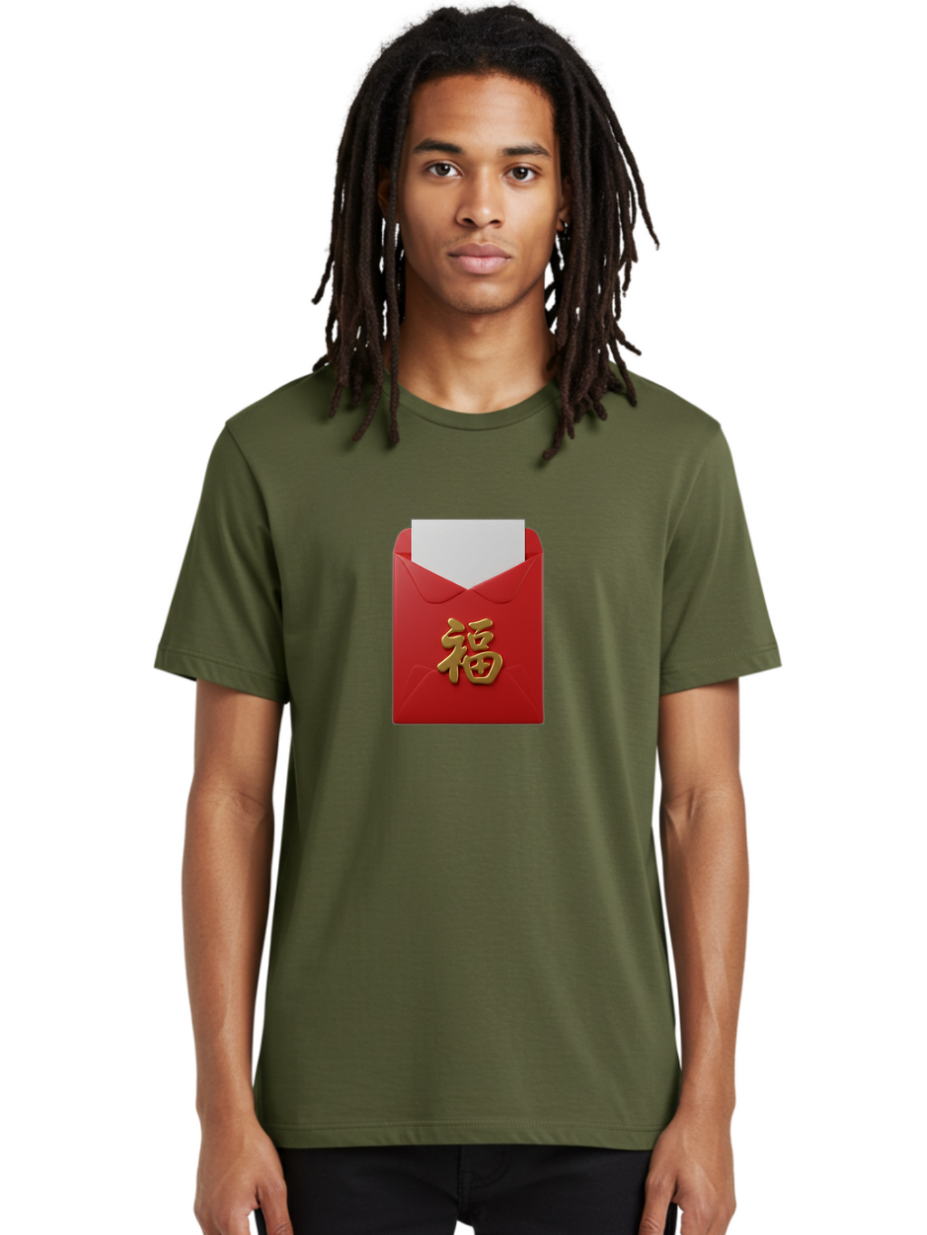 Red-Envelope-With-Fu-Character Men'S Graphic Tee, 100% Cotton, Comfortable Casual Summer Wear, Machine Washable, Red Envelope With Gold Chinese Character, Chinese New Year Gift, Lucky Money, Prosperity Symbol, Cultural Tradition, Bab327
