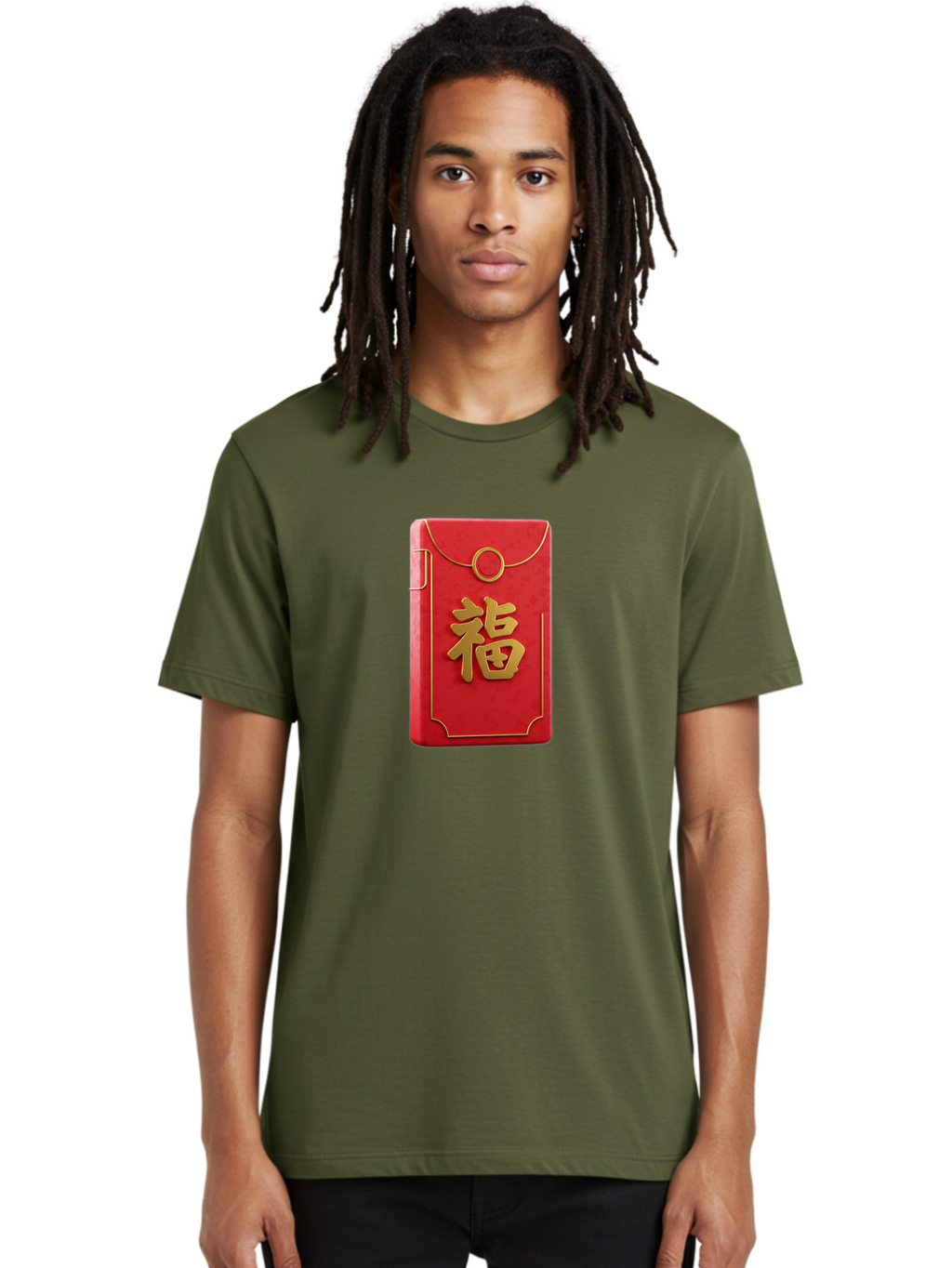 Red-Envelope-With-Fu-Symbol Men'S Graphic Tee, 100% Cotton, Comfortable Casual Summer Wear, Machine Washable, Red Envelope, Gold Trim, Chinese Character, Fu Symbol, Good Luck, Prosperity, Chinese New Year, Red Packet, Gold Accents, Bab328